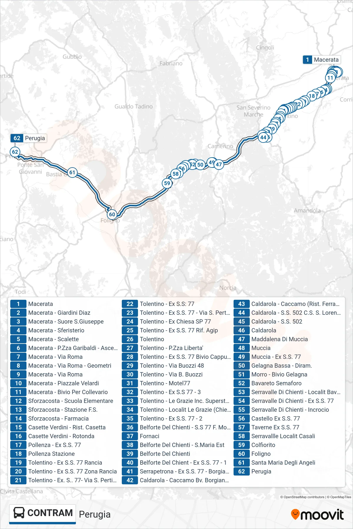 Linea CONTRAM  bus (Perugia) - Percorsi e fermate sulla mappa