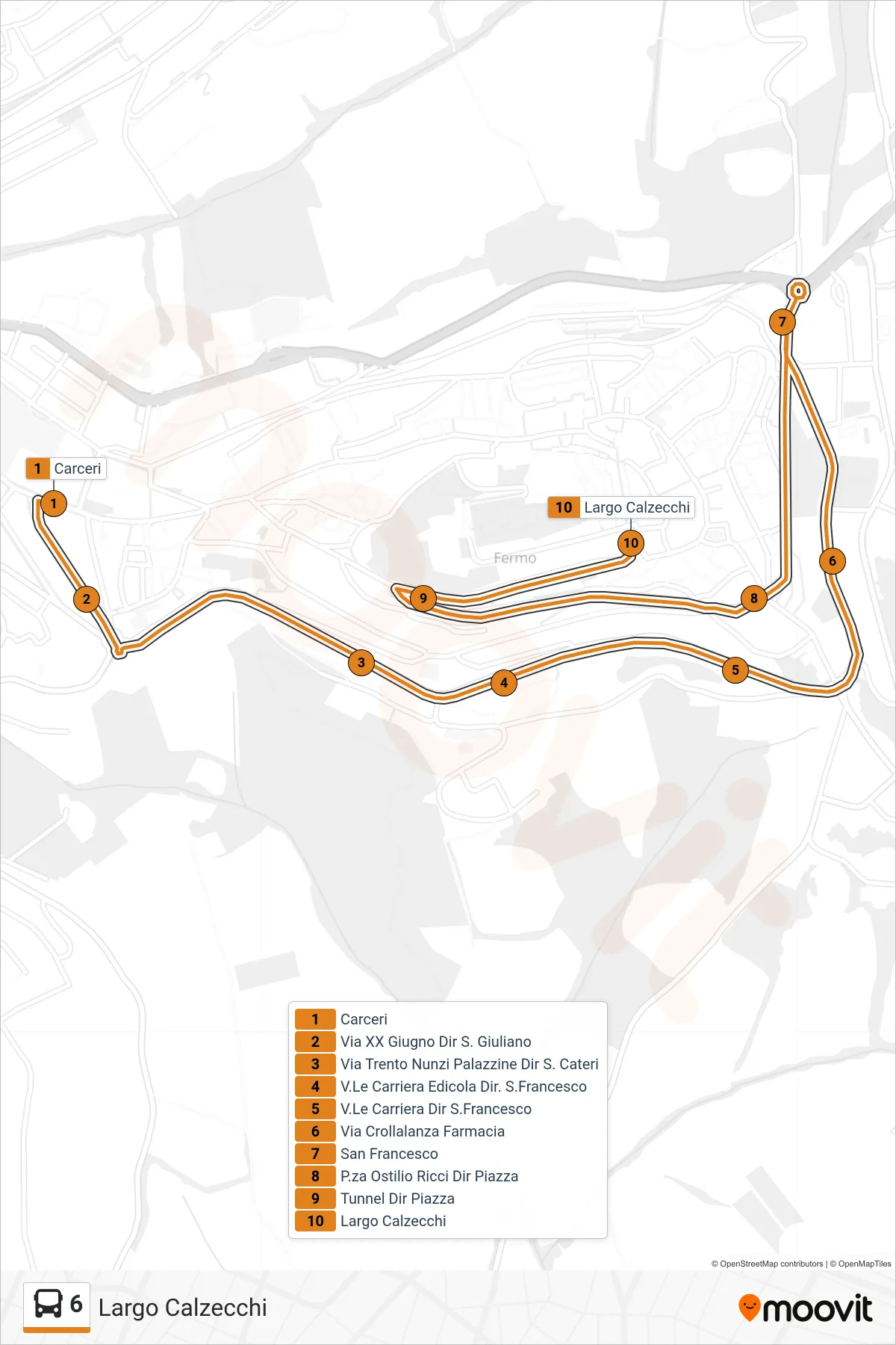 Linea 6 bus (Largo Calzecchi) - Percorsi e fermate sulla mappa