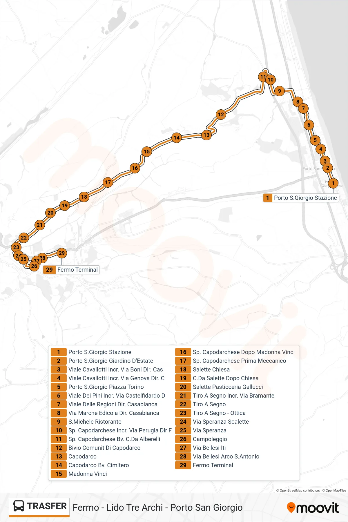 Linea TRASFER  bus (Fermo Terminal) - Percorsi e fermate sulla mappa