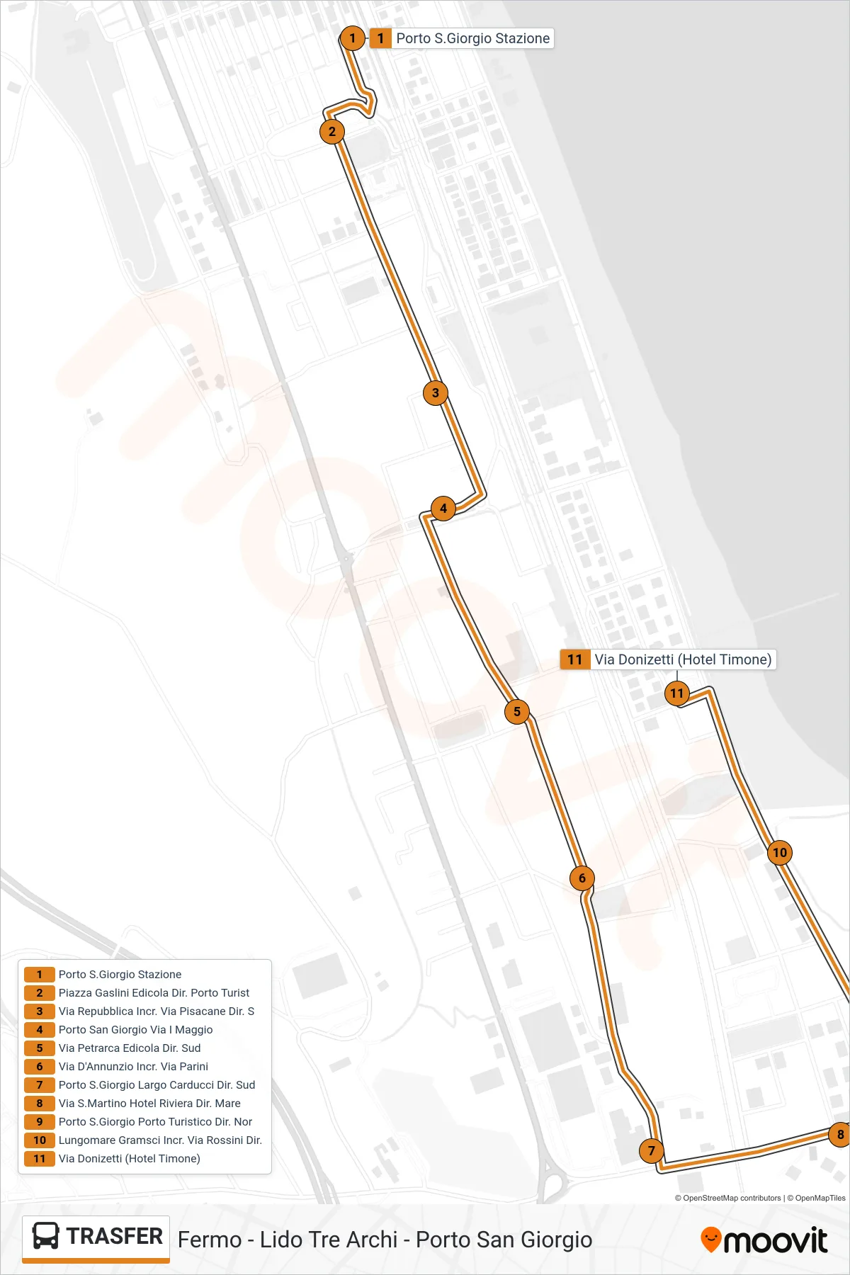 TRANSFER bus Line (Via Donizetti (Hotel Timone)) route and stops on a map