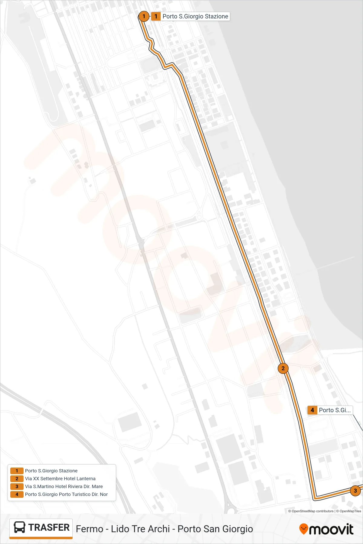 Linea TRASFER  bus (Porto S.Giorgio Porto Turistico Dir. Nor) - Percorsi e fermate sulla mappa
