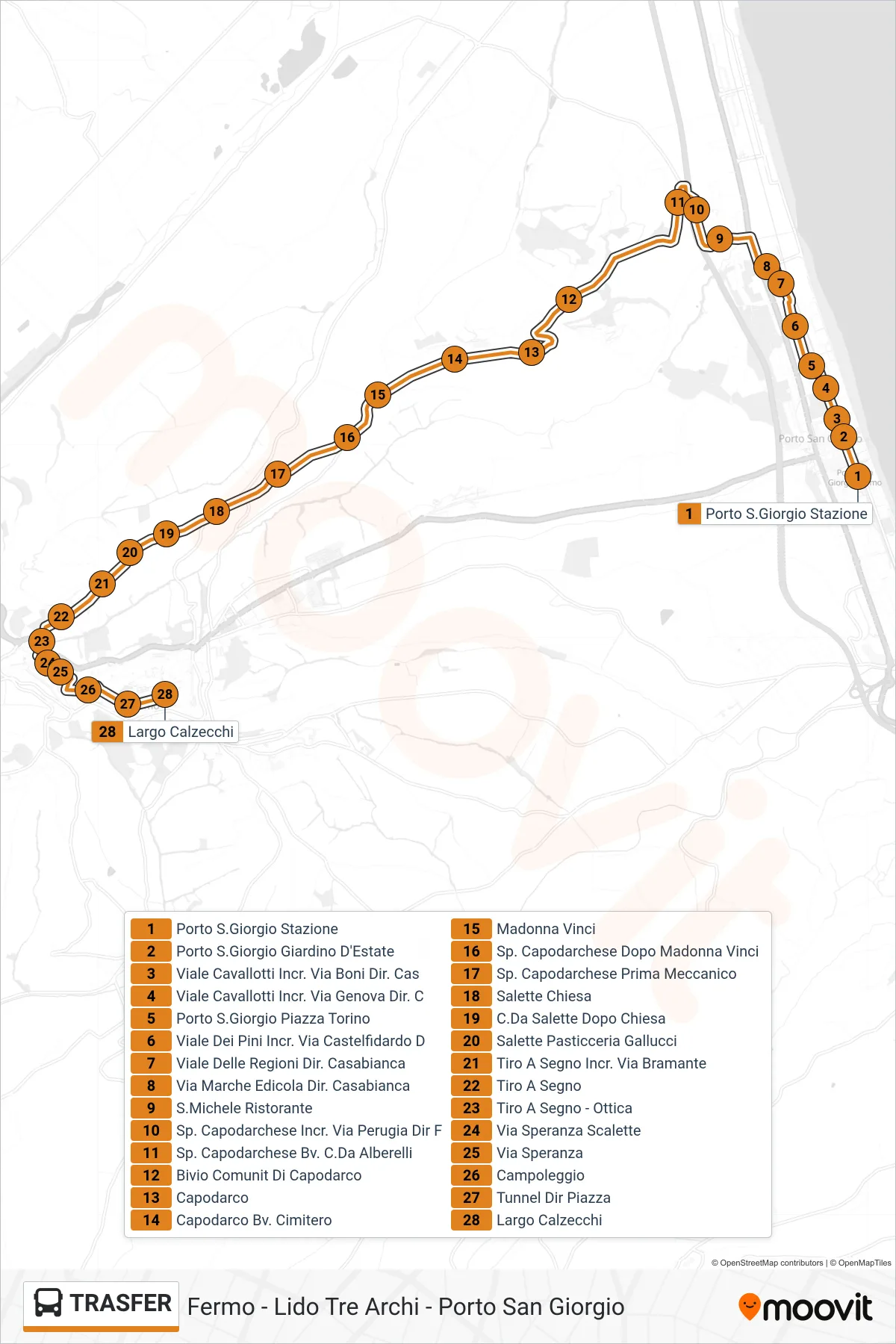 Linea TRASFER bus (Largo Calzecchi) - Percorsi e fermate sulla mappa