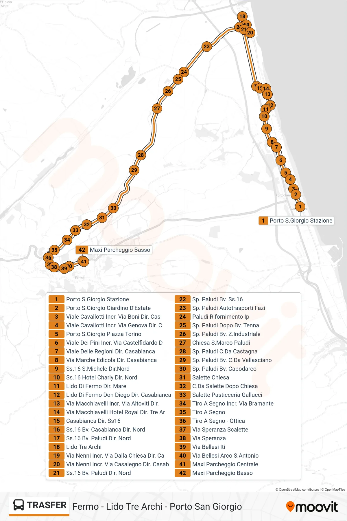 Linea TRASFER bus (Maxi Parcheggio Basso) - Percorsi e fermate sulla mappa