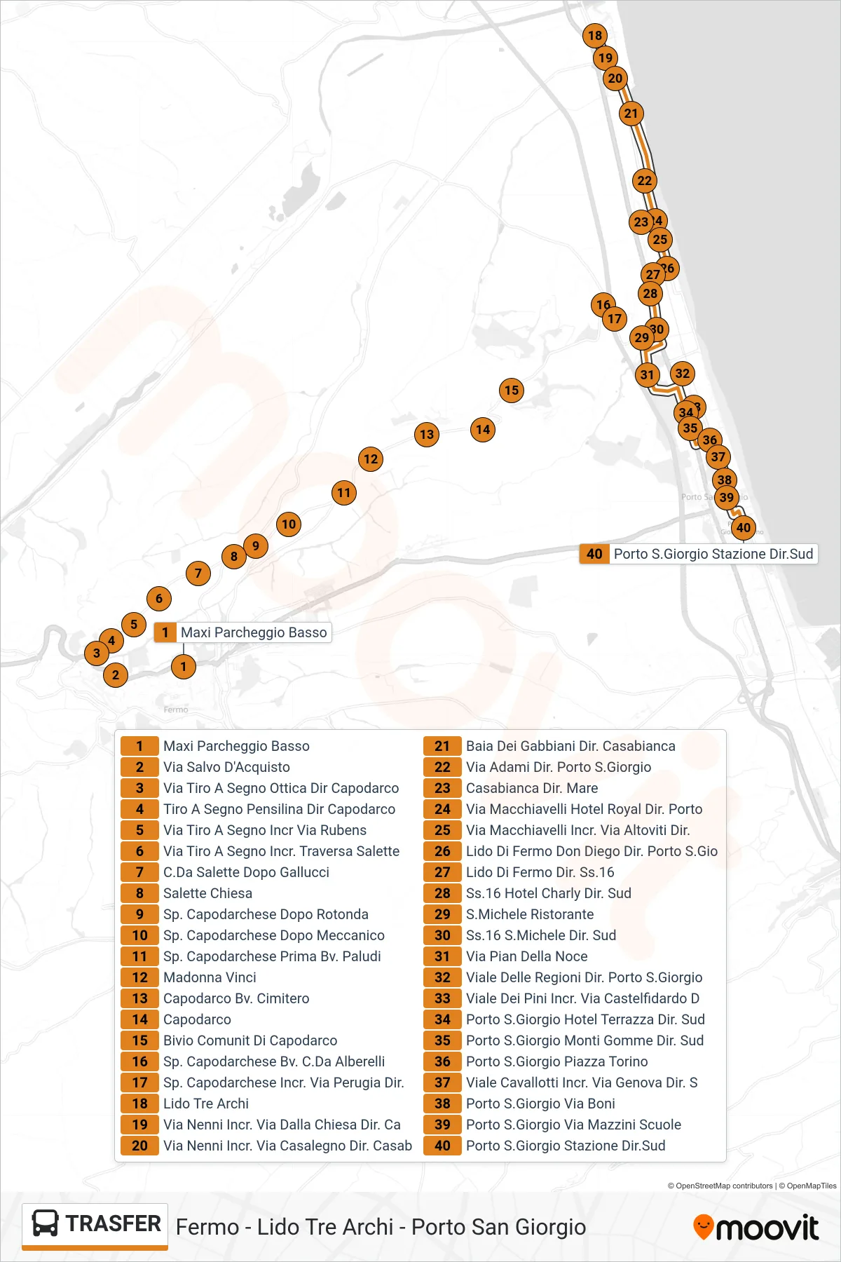 Linea TRASFER bus (Porto S.Giorgio Stazione Dir.Sud) - Percorsi e fermate sulla mappa