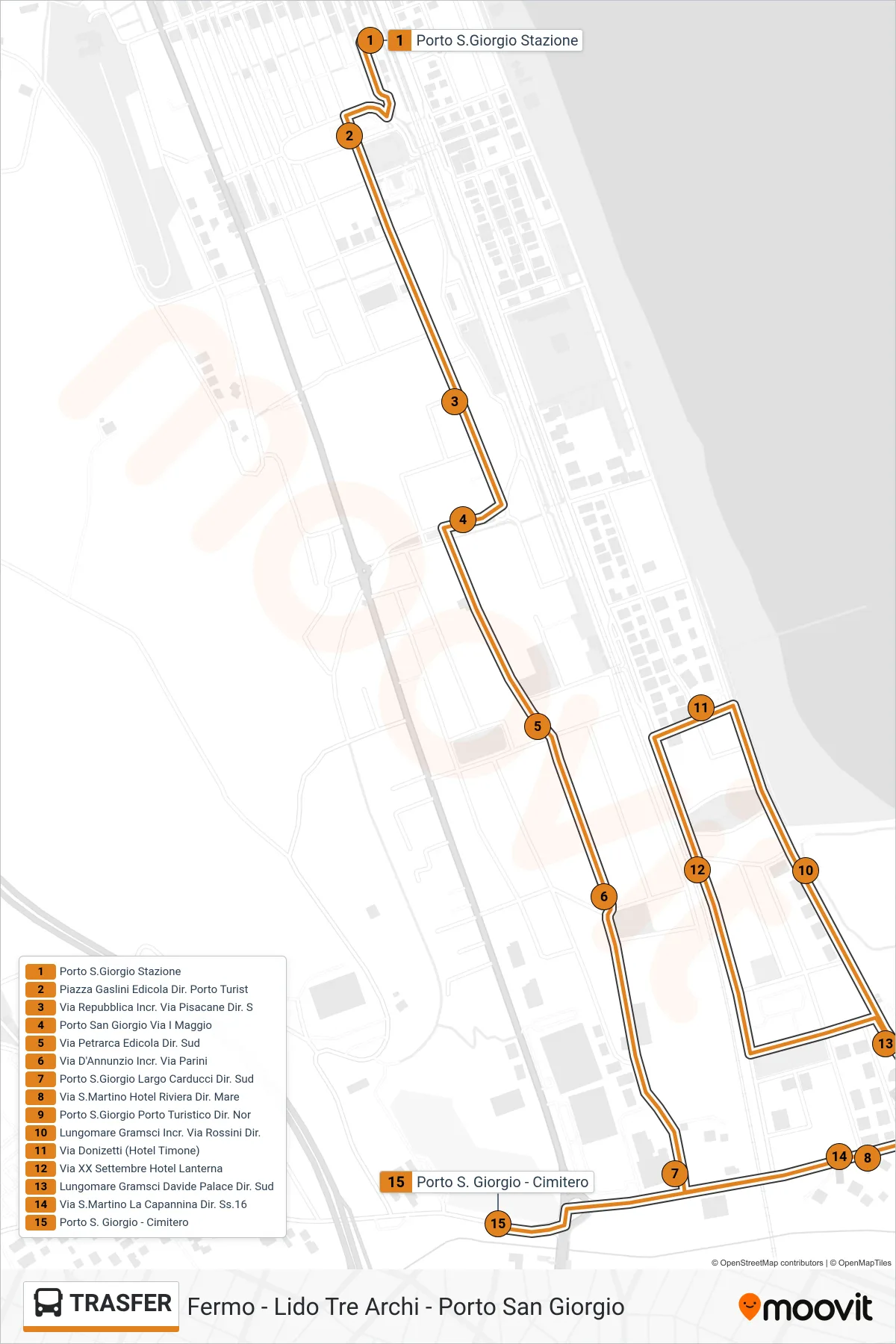Linea TRASFER bus (Porto S. Giorgio - Cimitero) - Percorsi e fermate sulla mappa