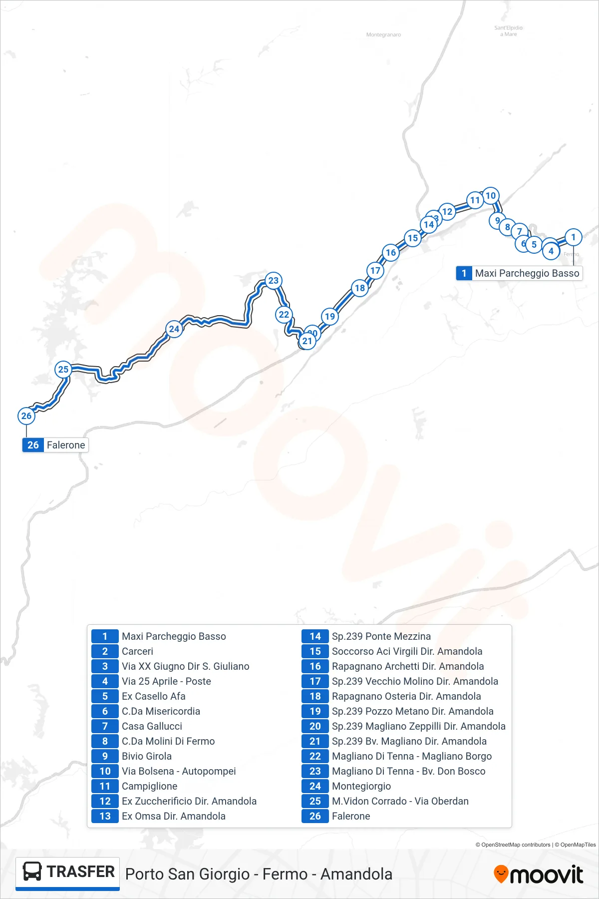 Linea TRASFER  bus (Falerone) - Percorsi e fermate sulla mappa