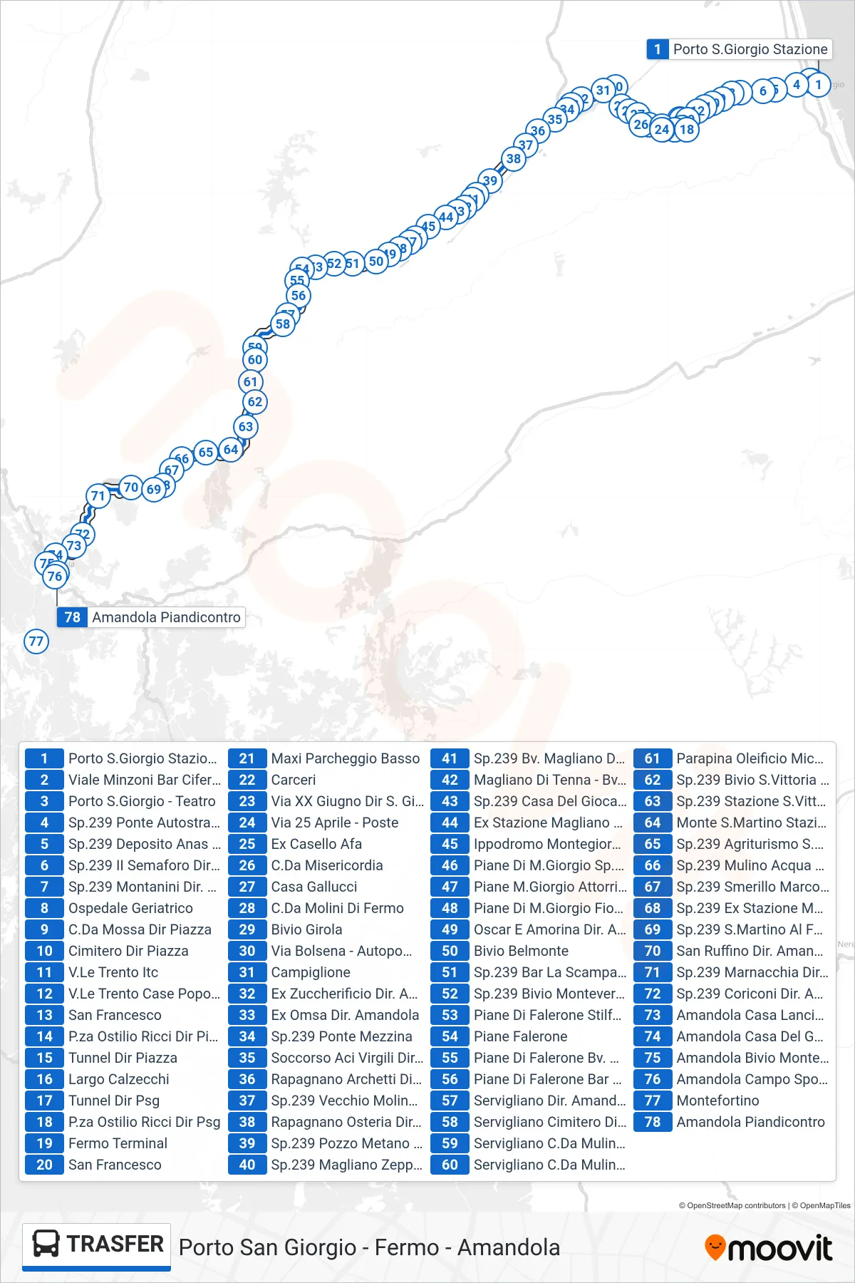 Linea TRASFER bus (Amandola Piandicontro) - Percorsi e fermate sulla mappa