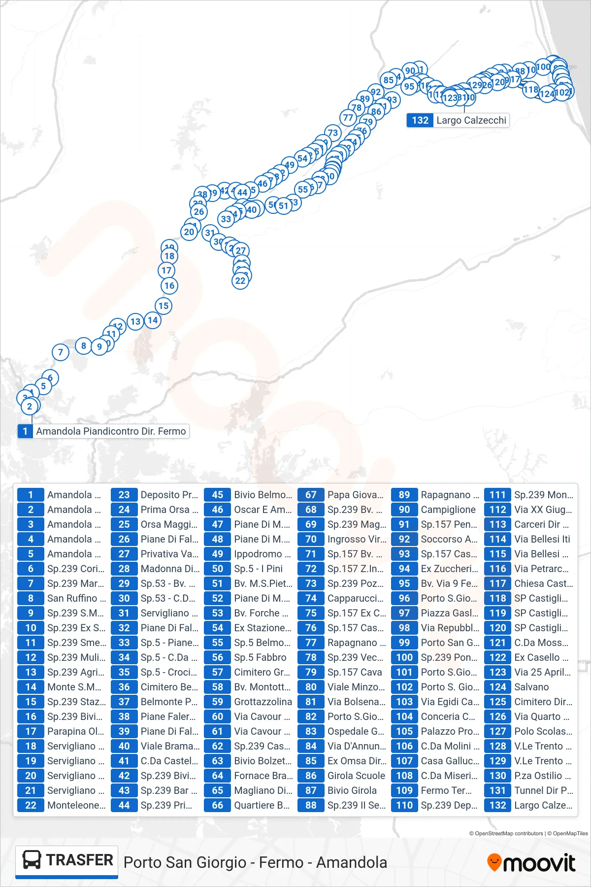 Linea TRASFER  bus (Largo Calzecchi) - Percorsi e fermate sulla mappa