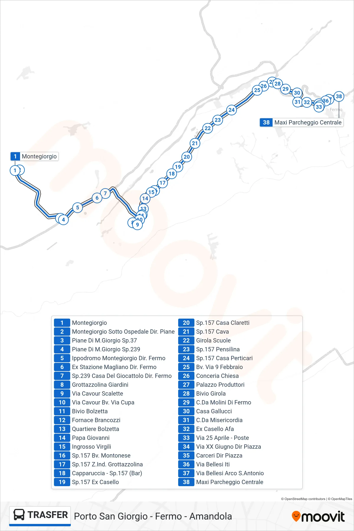 Linea TRASFER  bus (Maxi Parcheggio Centrale) - Percorsi e fermate sulla mappa