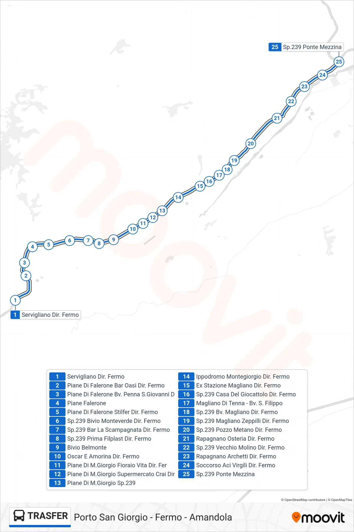 Linea TRASFER bus (Sp.239 Ponte Mezzina) - Percorsi e fermate sulla mappa