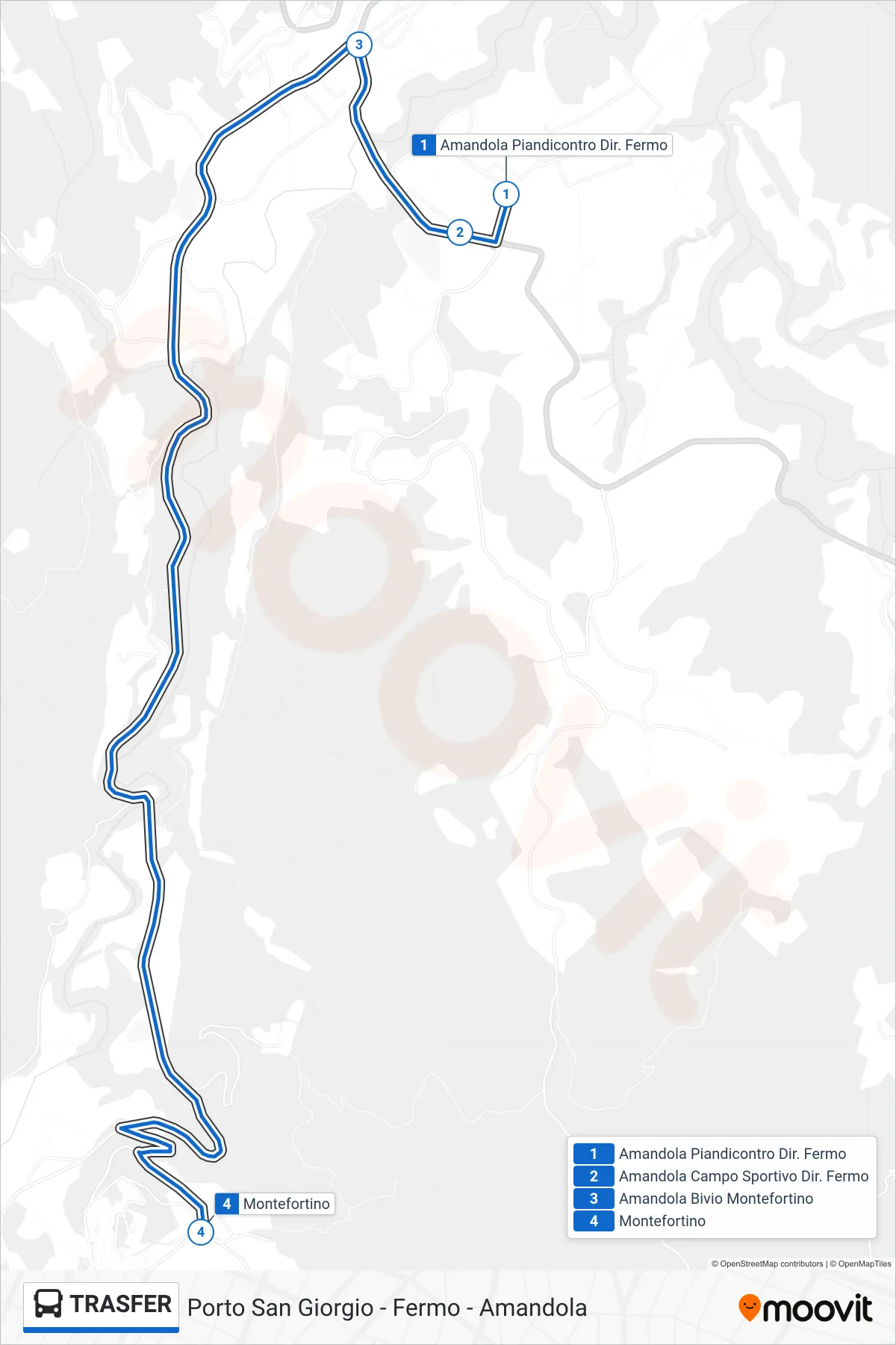 Linea TRASFER bus (Montefortino) - Percorsi e fermate sulla mappa
