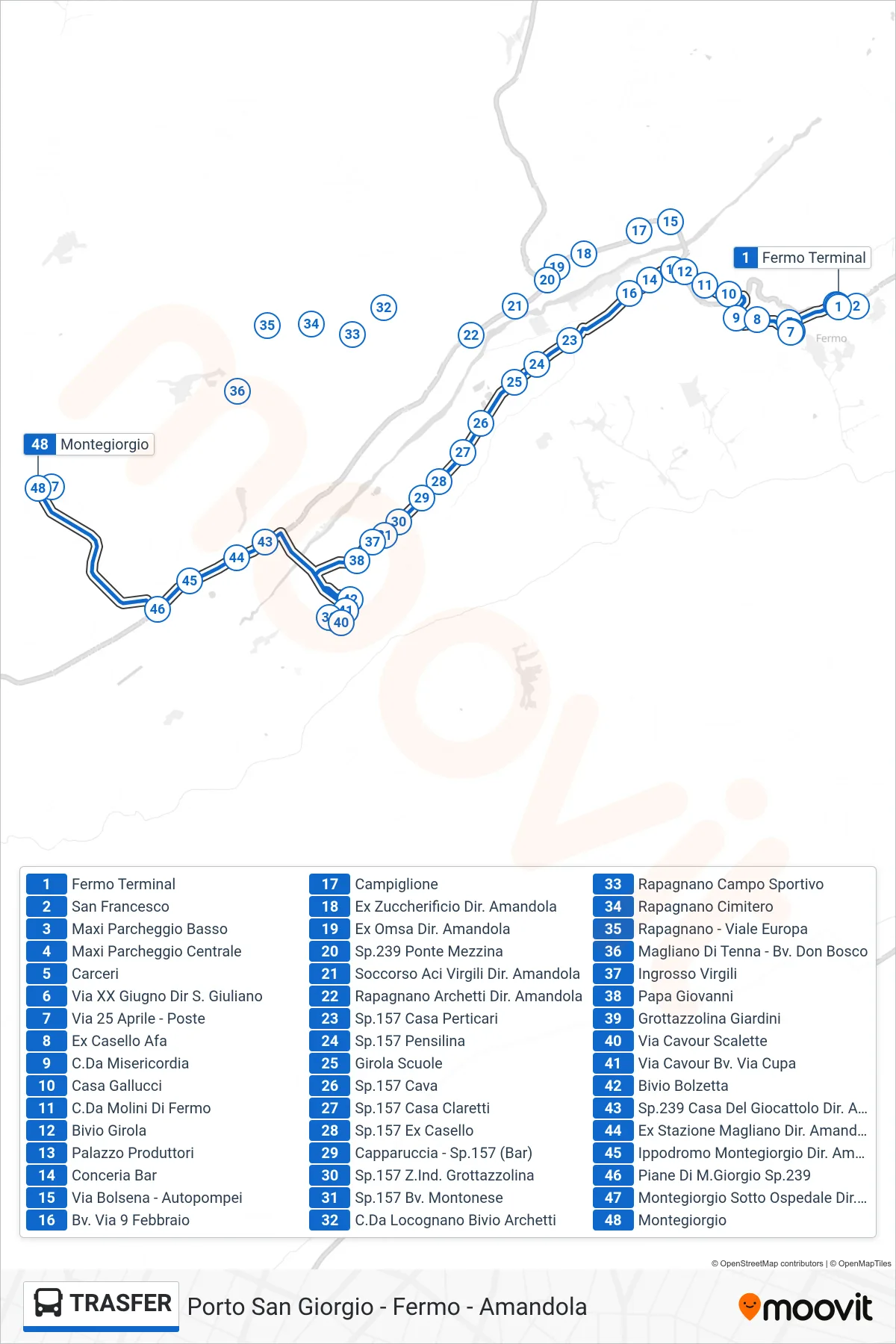 Linea TRASFER bus (Montegiorgio) - Percorsi e fermate sulla mappa
