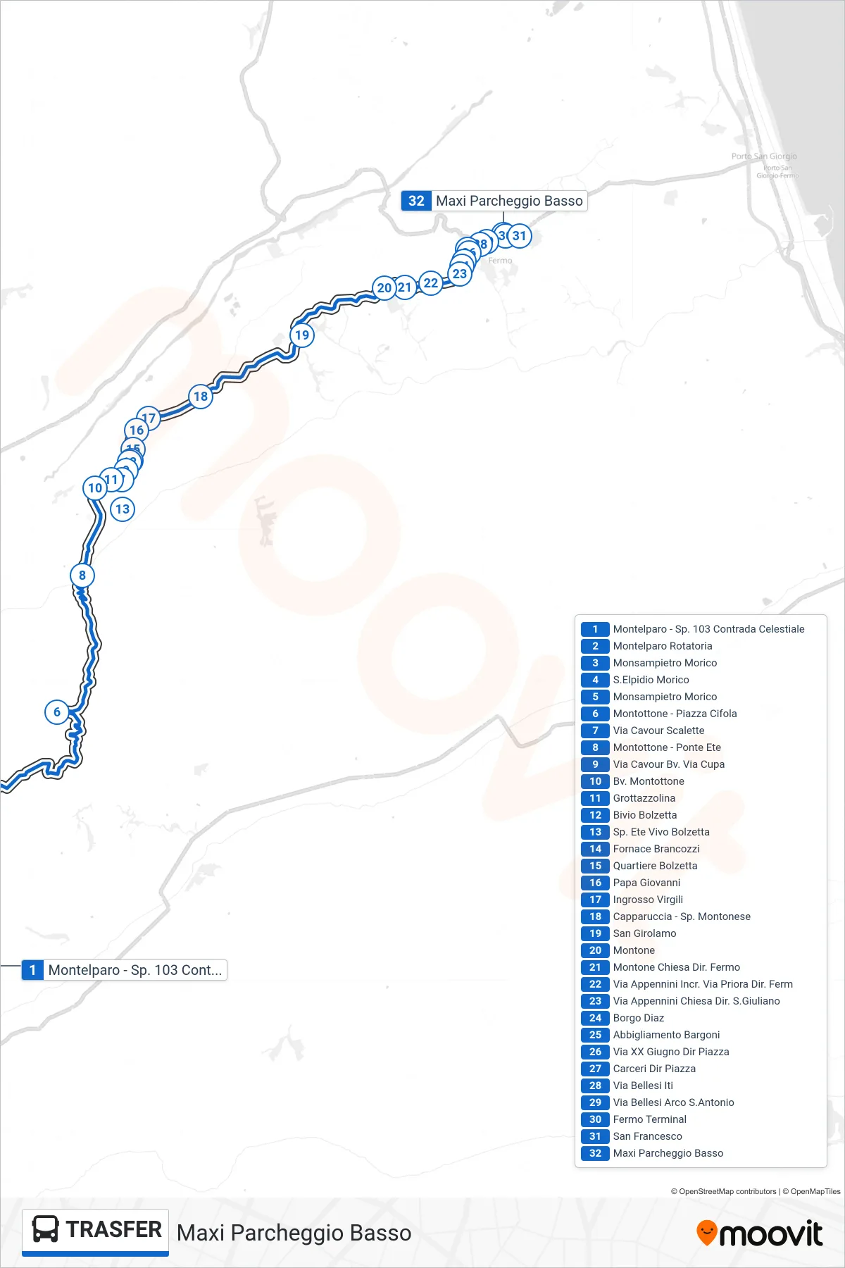 Linea TRASFER bus (Maxi Parcheggio Basso) - Percorsi e fermate sulla mappa