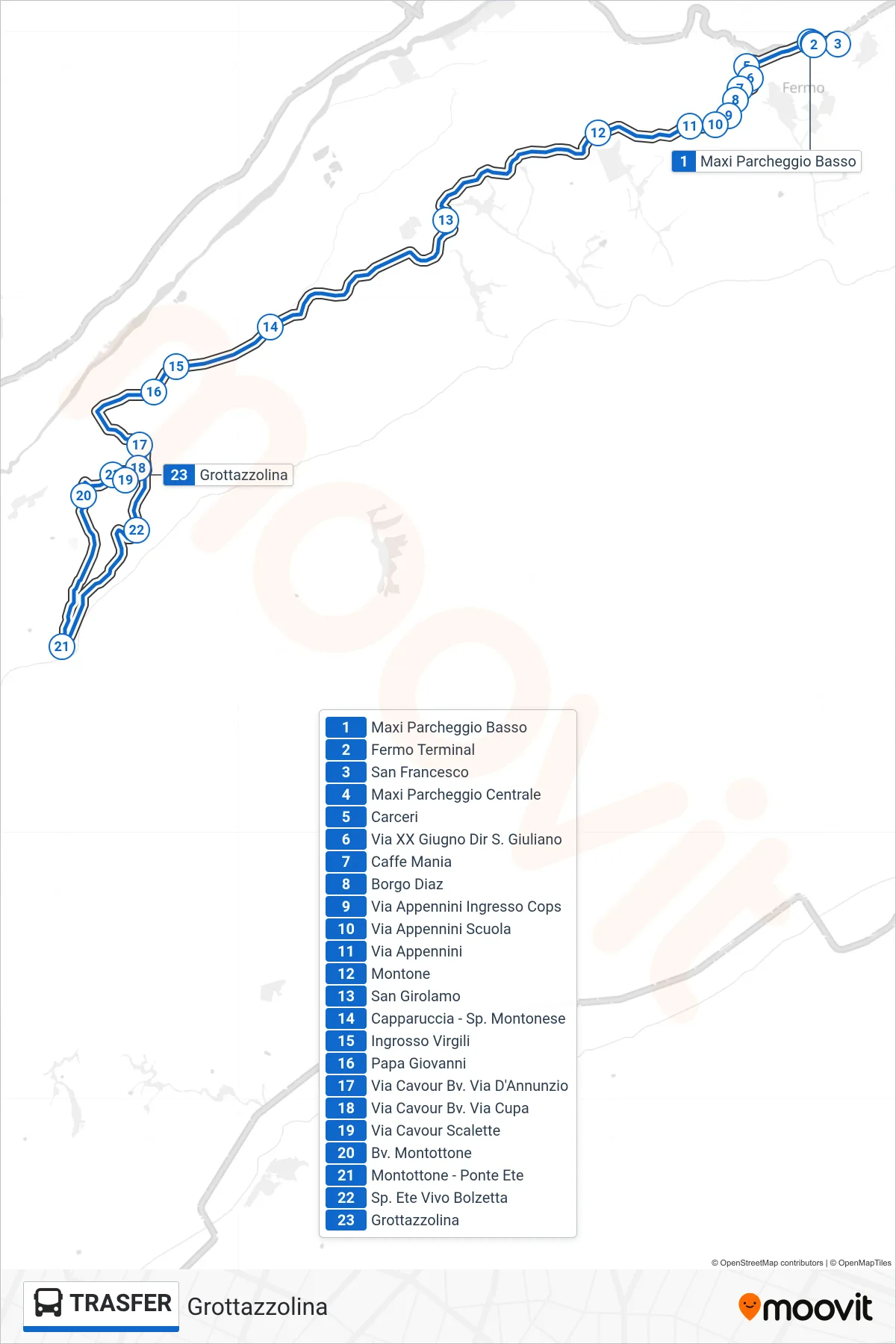 Linea TRASFER bus (Grottazzolina) - Percorsi e fermate sulla mappa