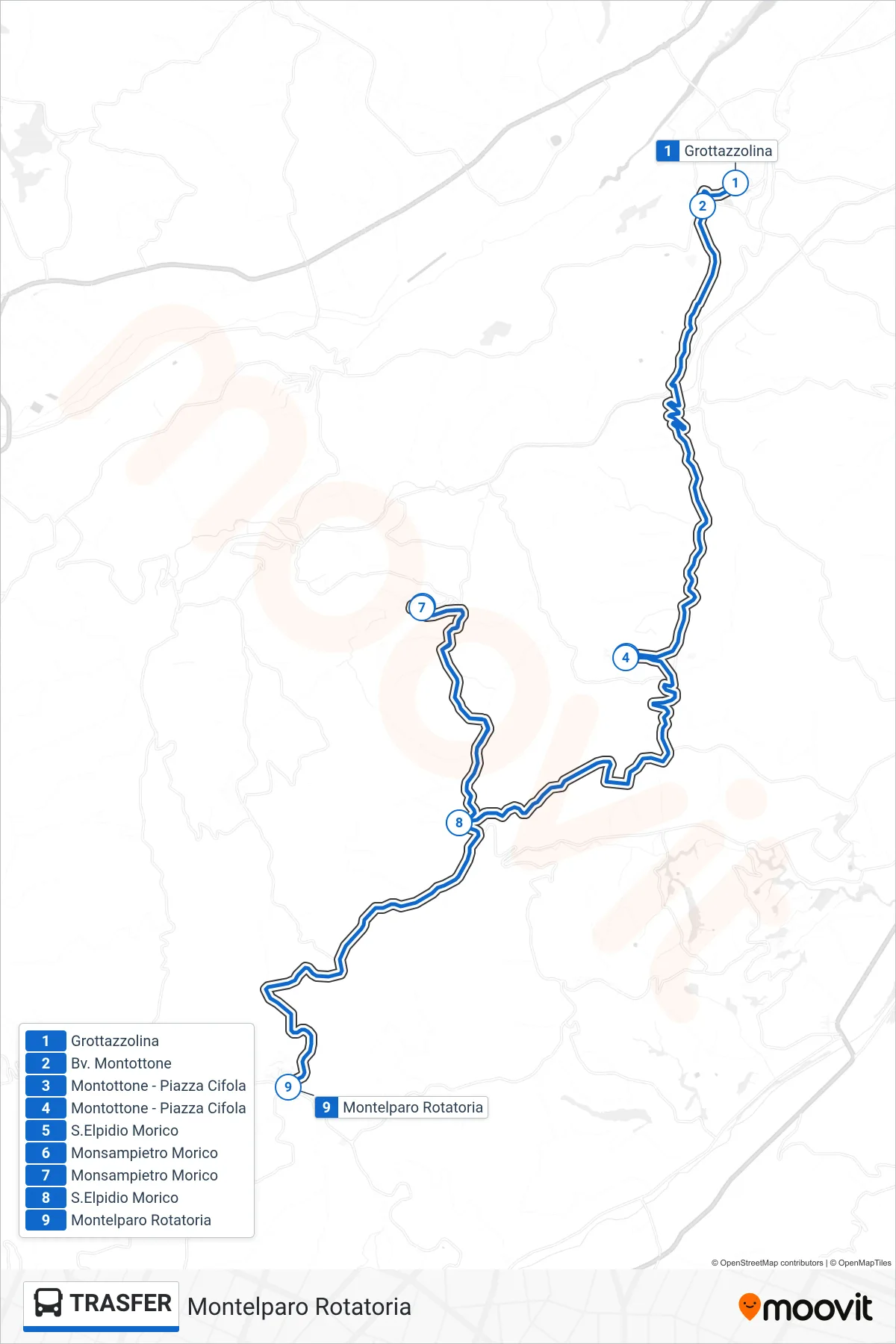 Linea TRASFER bus (Montelparo Rotatoria) - Percorsi e fermate sulla mappa
