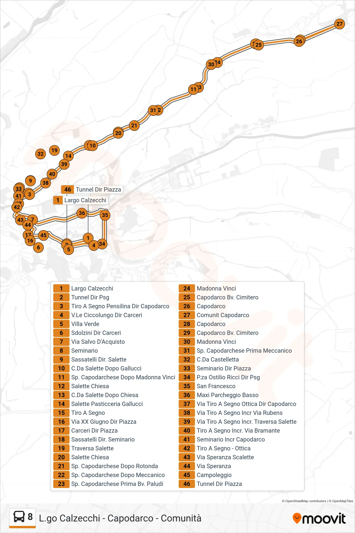 Linea 8  bus (Largo Calzecchi) - Percorsi e fermate sulla mappa