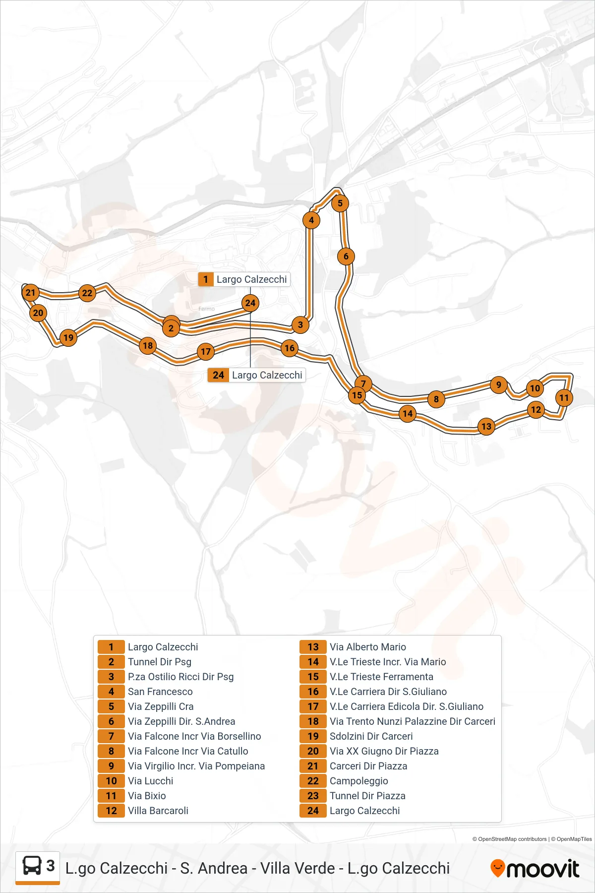 Linea 3 bus (Largo Calzecchi) - Percorsi e fermate sulla mappa