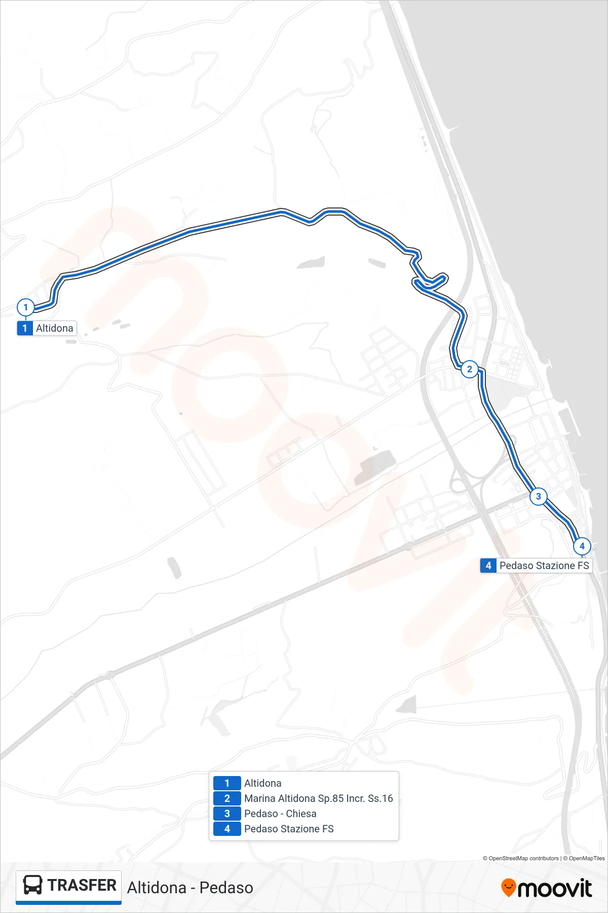 Linea TRASFER bus (Pedaso Stazione FS) - Percorsi e fermate sulla mappa