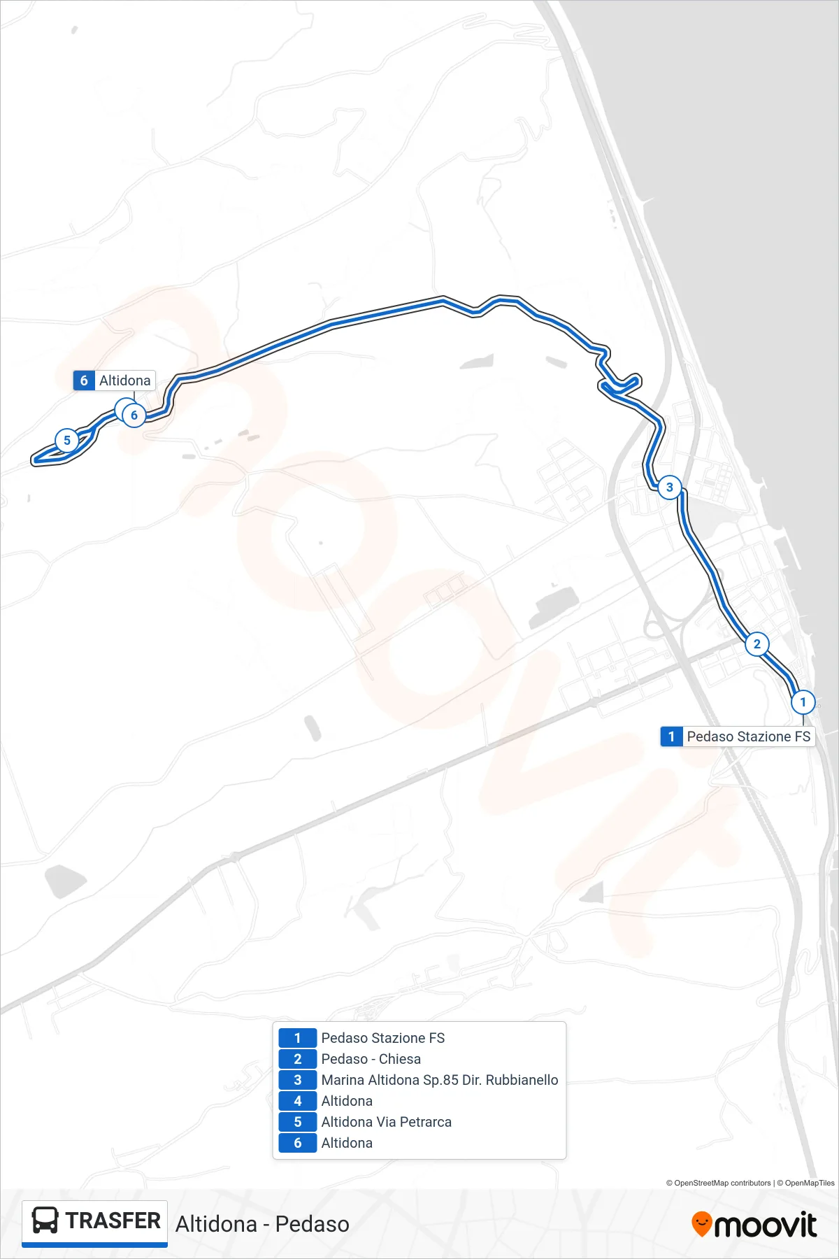 Linea TRASFER bus (Altidona) - Percorsi e fermate sulla mappa