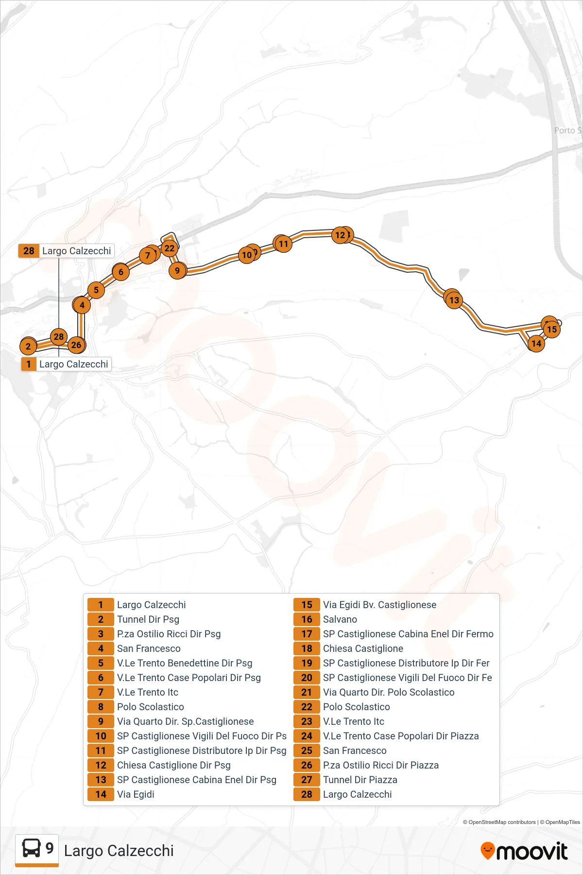 Linea 9  bus (Largo Calzecchi) - Percorsi e fermate sulla mappa