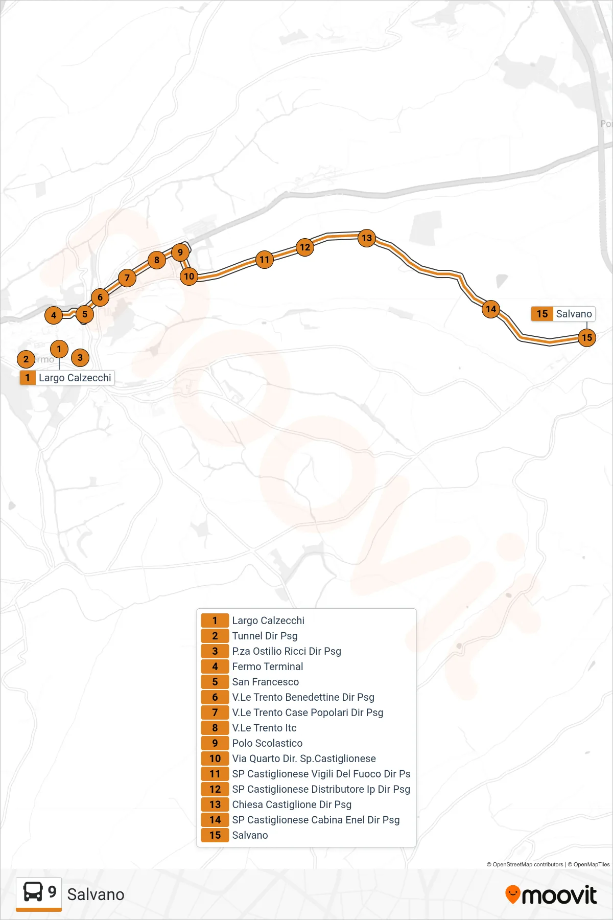 Linea 9 bus (Salvano) - Percorsi e fermate sulla mappa