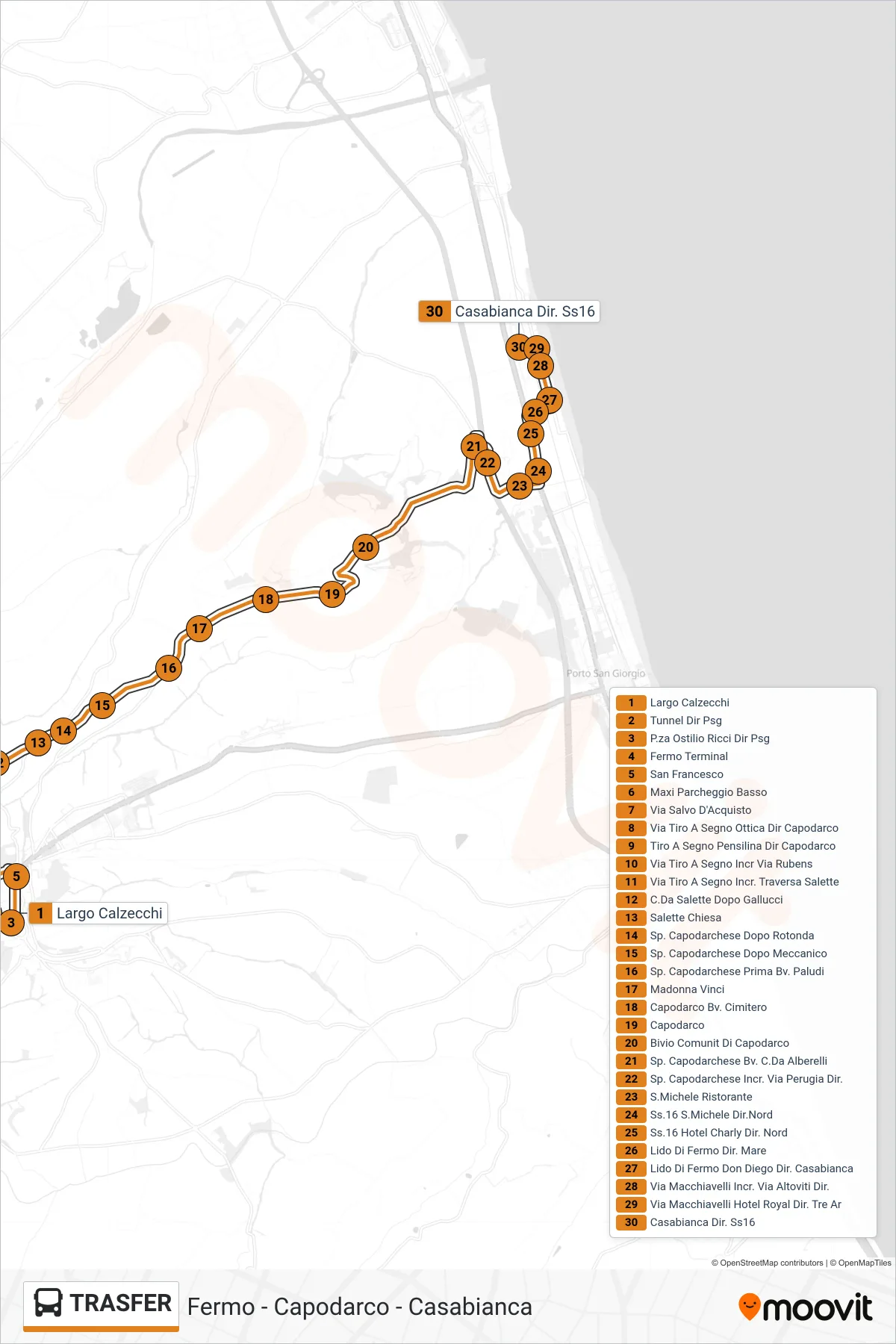 Linea TRASFER  bus (Casabianca Dir. Ss16) - Percorsi e fermate sulla mappa