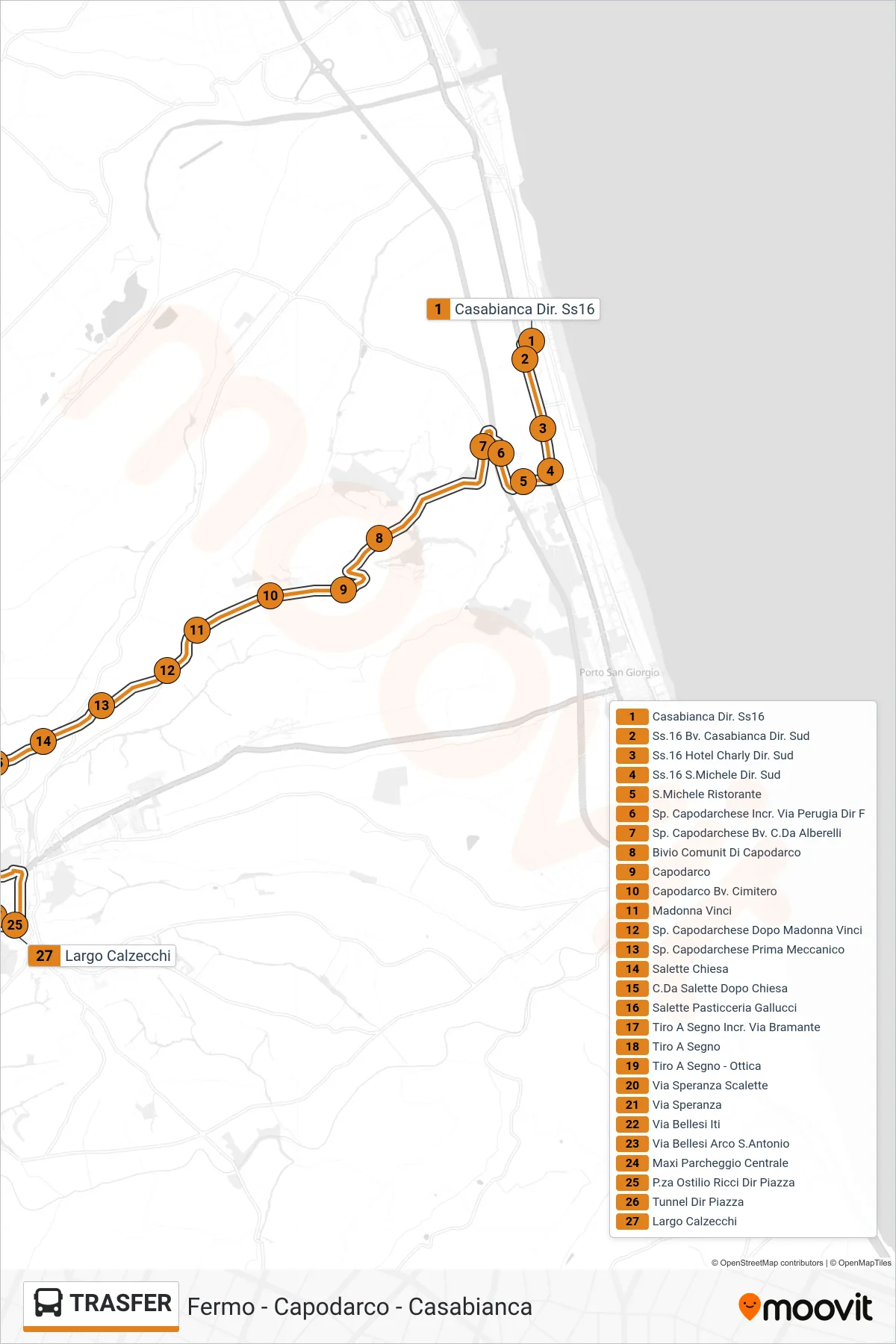 Linea TRASFER bus (Largo Calzecchi) - Percorsi e fermate sulla mappa