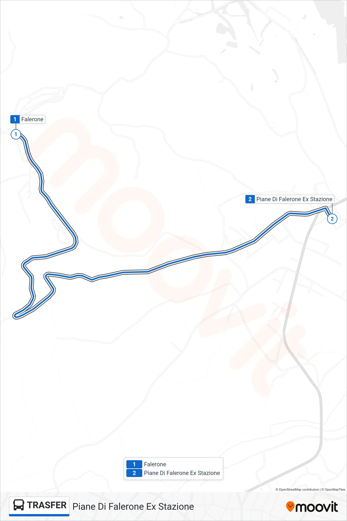 Linea TRASFER bus (Piane Di Falerone Ex Stazione) - Percorsi e fermate sulla mappa