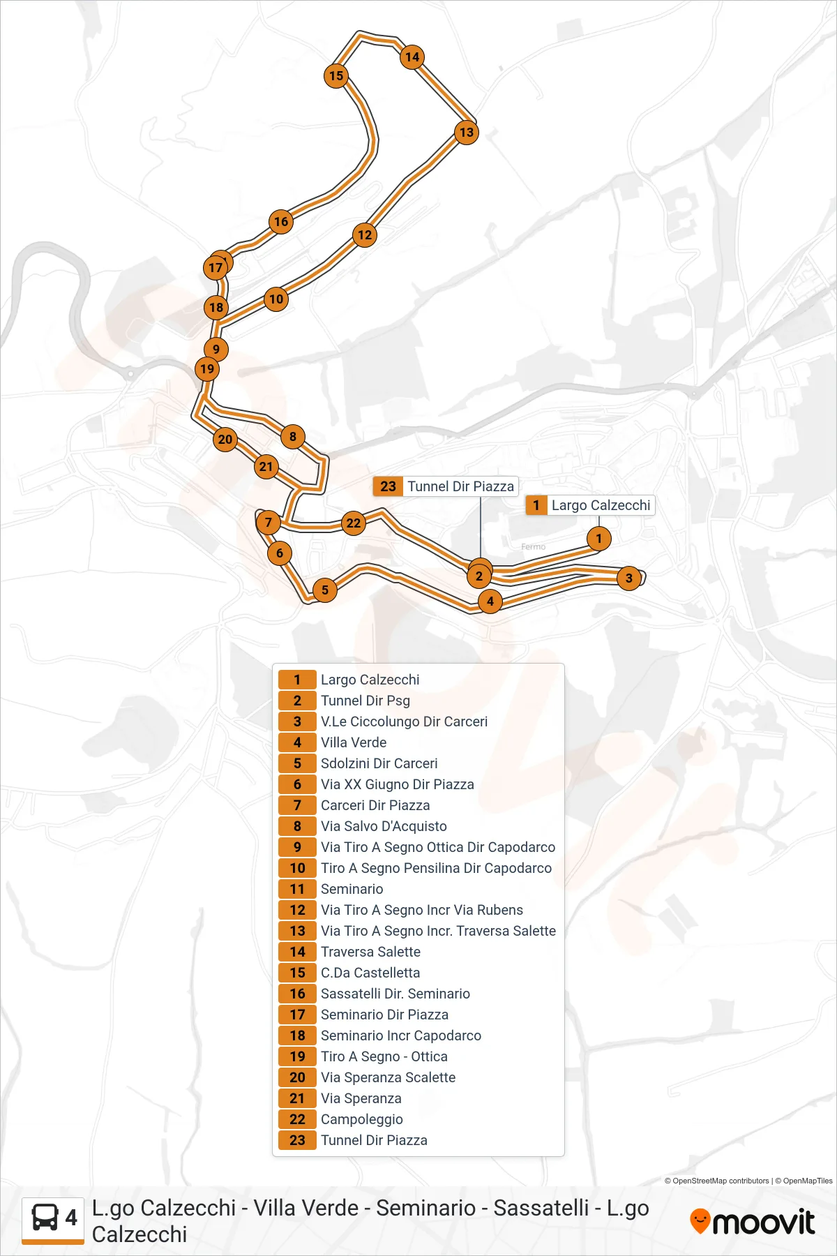 Linea 4  bus (Largo Calzecchi) - Percorsi e fermate sulla mappa
