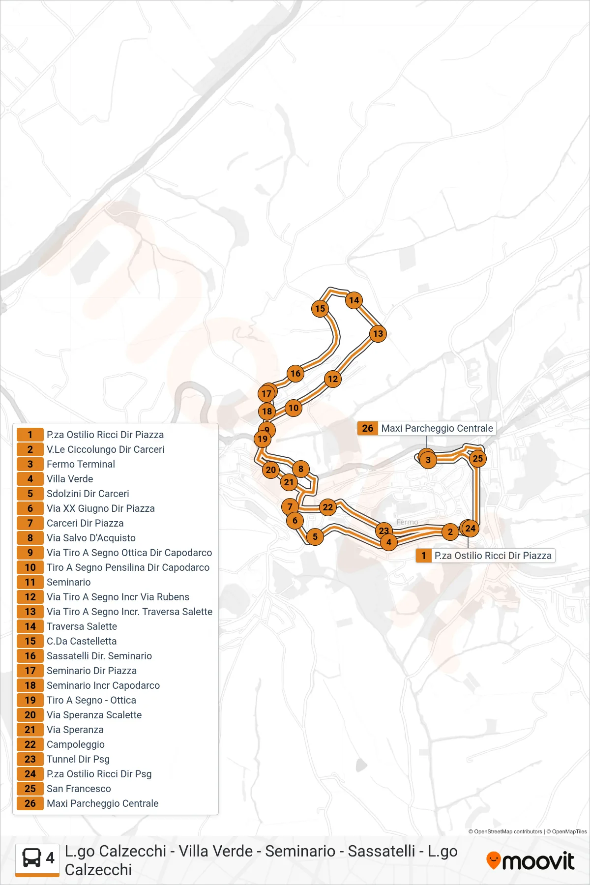 Linea 4 bus (Fermo Terminal) - Percorsi e fermate sulla mappa