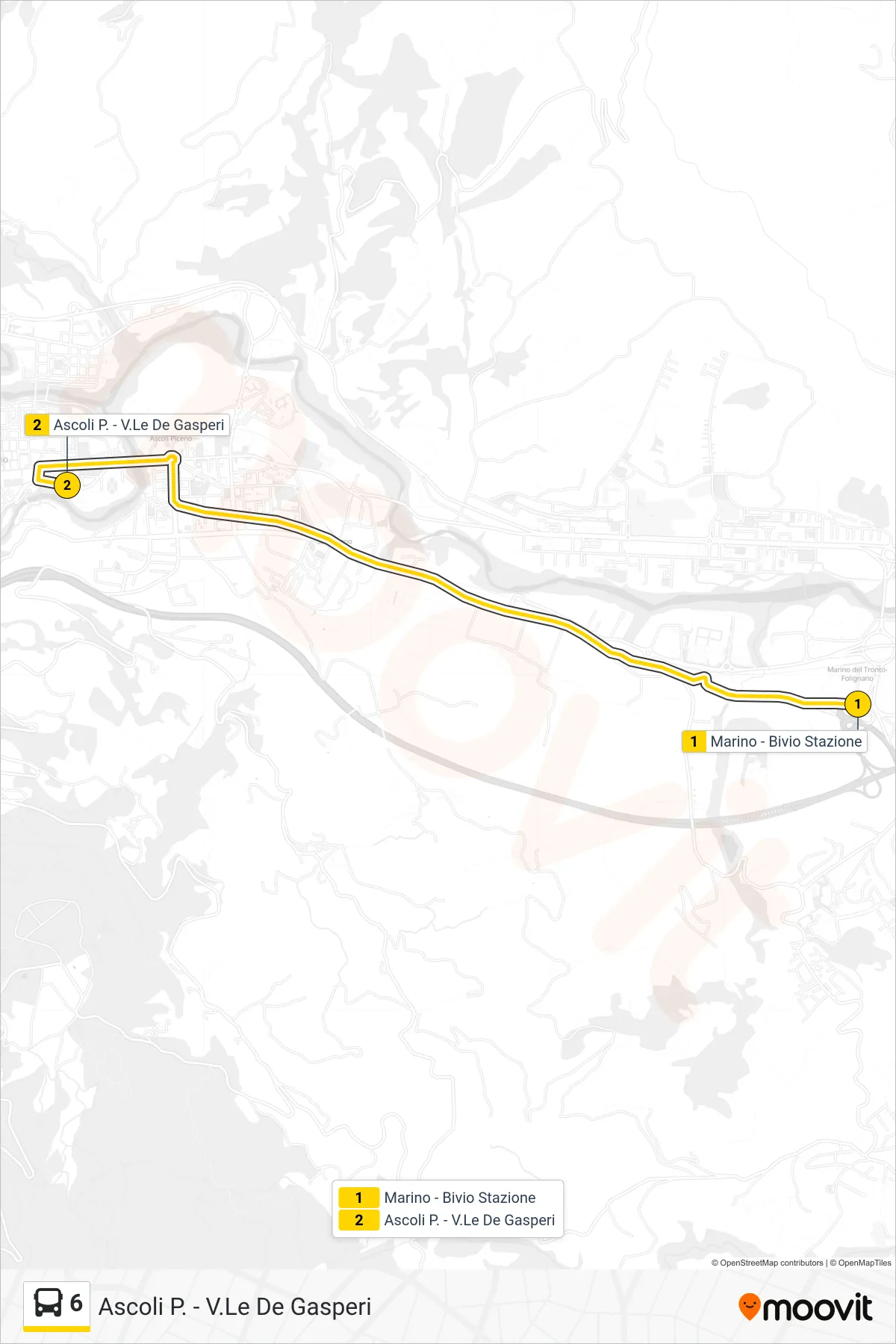 Linea 6  bus (Ascoli P. - V.Le De Gasperi) - Percorsi e fermate sulla mappa