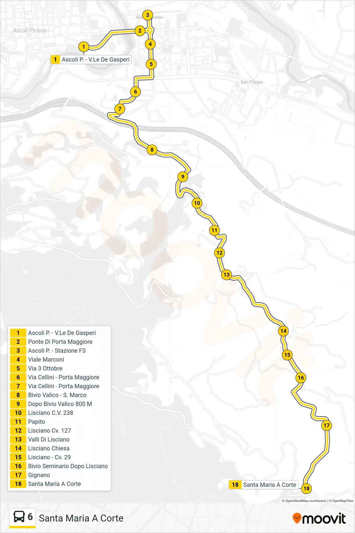 Linea 6  bus (Santa Maria A Corte) - Percorsi e fermate sulla mappa