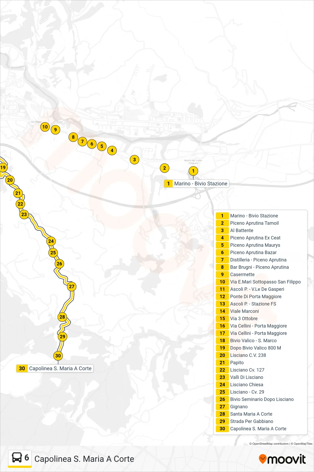 Linea 6 bus (Capolinea S. Maria A Corte) - Percorsi e fermate sulla mappa