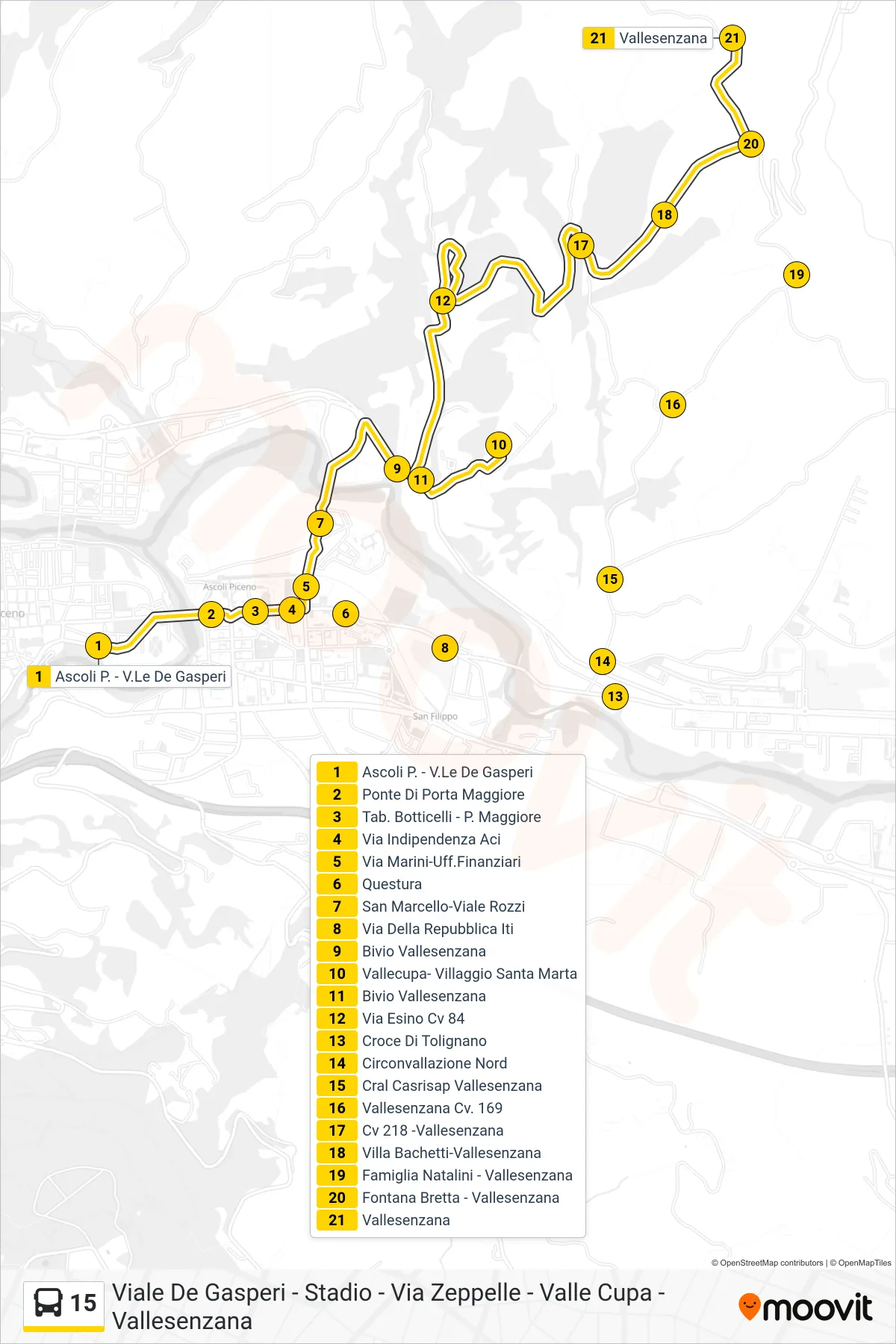 Linea 15 bus (Vallesenzana) - Percorsi e fermate sulla mappa