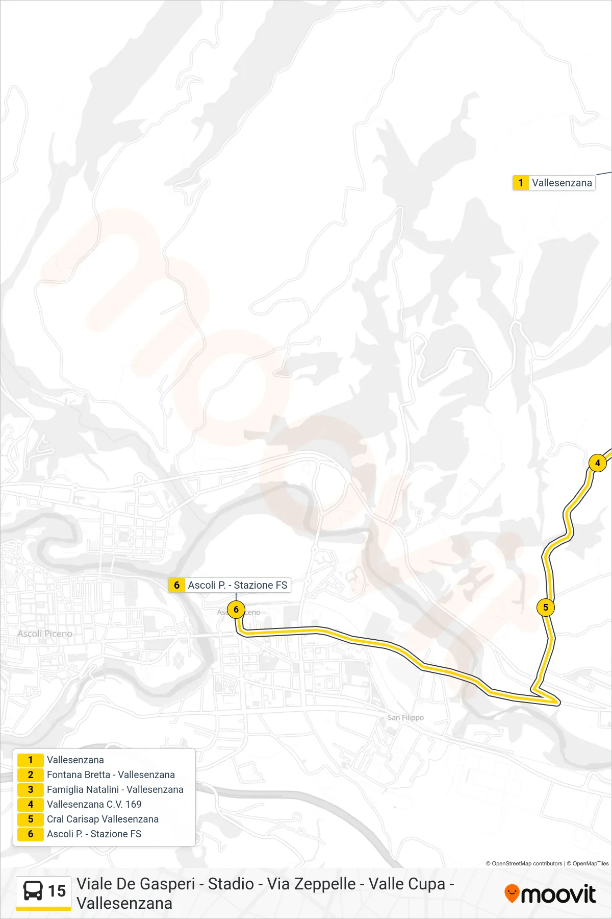 Linea 15 bus (Ascoli P. - Stazione FS) - Percorsi e fermate sulla mappa