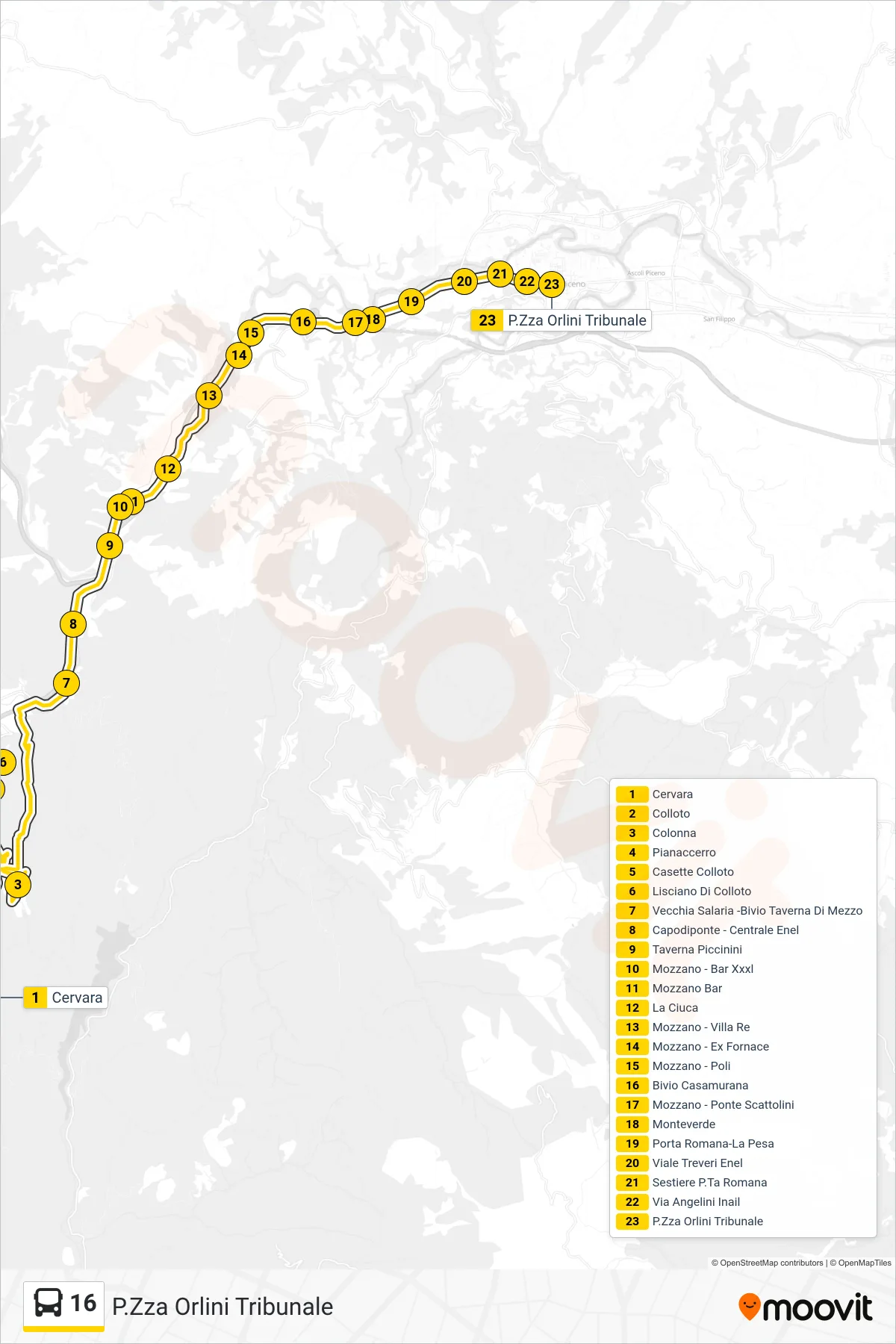 Linea 16 bus (P.Zza Orlini Tribunale) - Percorsi e fermate sulla mappa