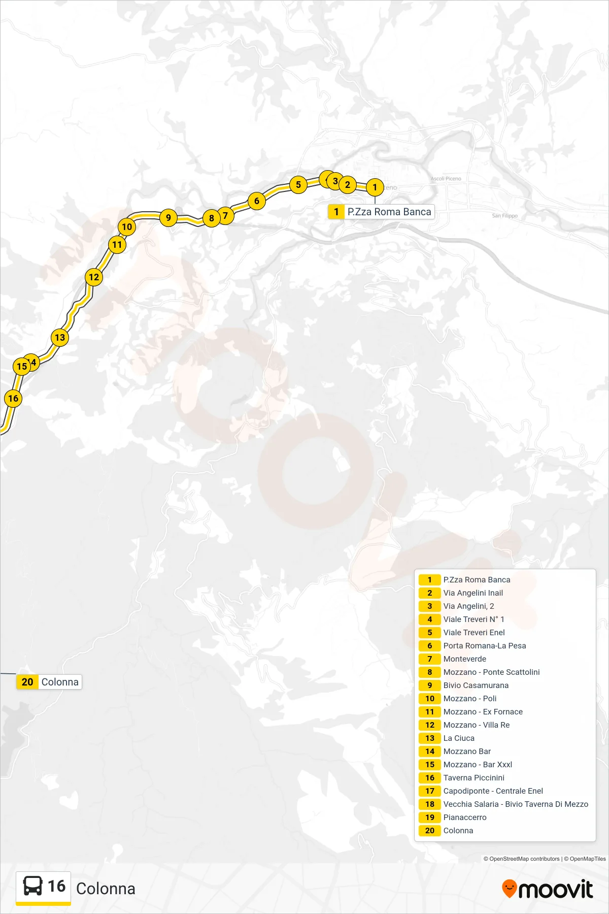 Linea 16  bus (Colonna) - Percorsi e fermate sulla mappa