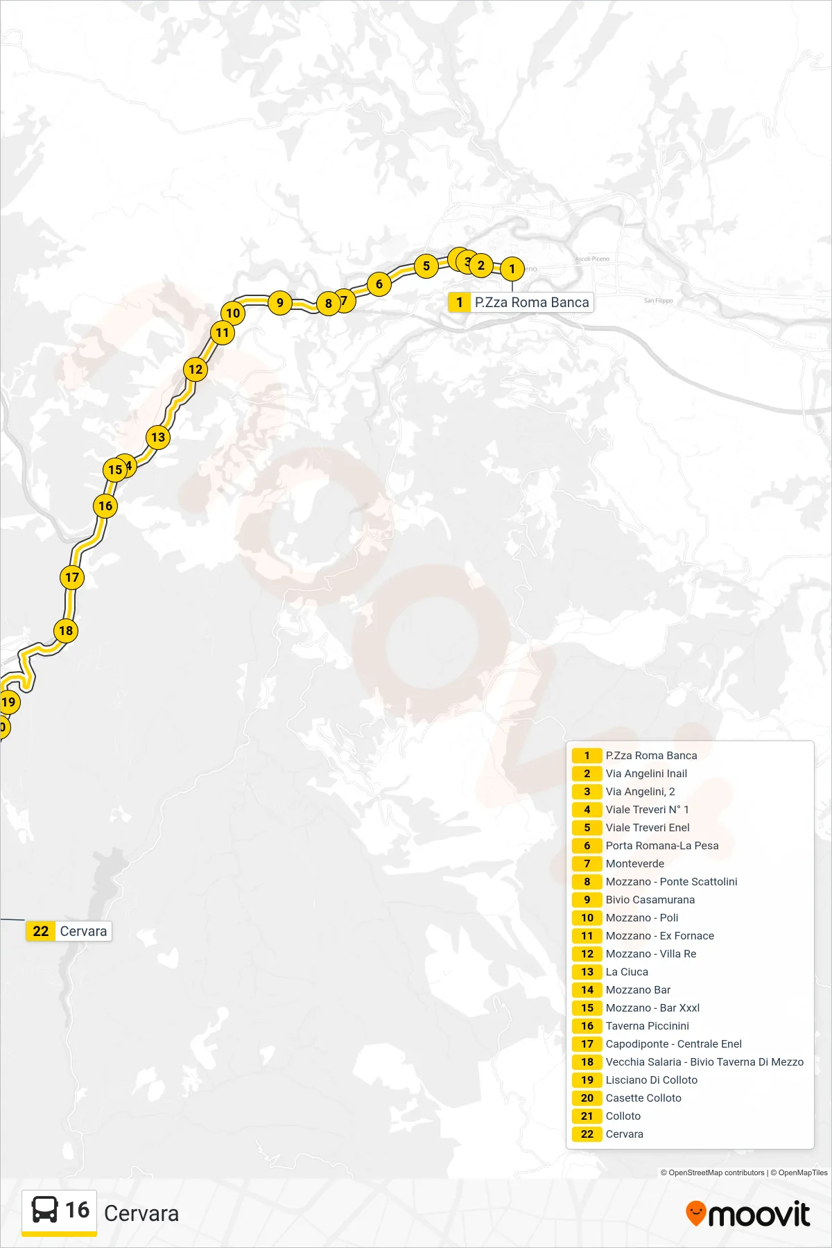 Linea 16 bus (Cervara) - Percorsi e fermate sulla mappa