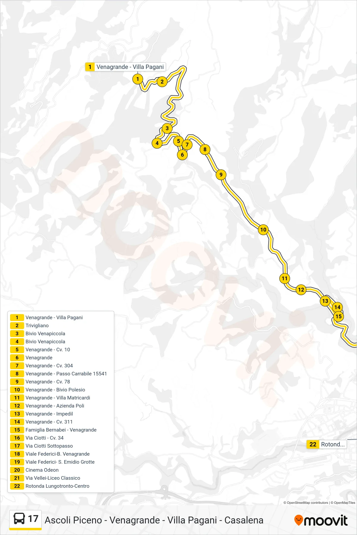 Linea 17 bus (Rotonda Lungotronto-Centro) - Percorsi e fermate sulla mappa