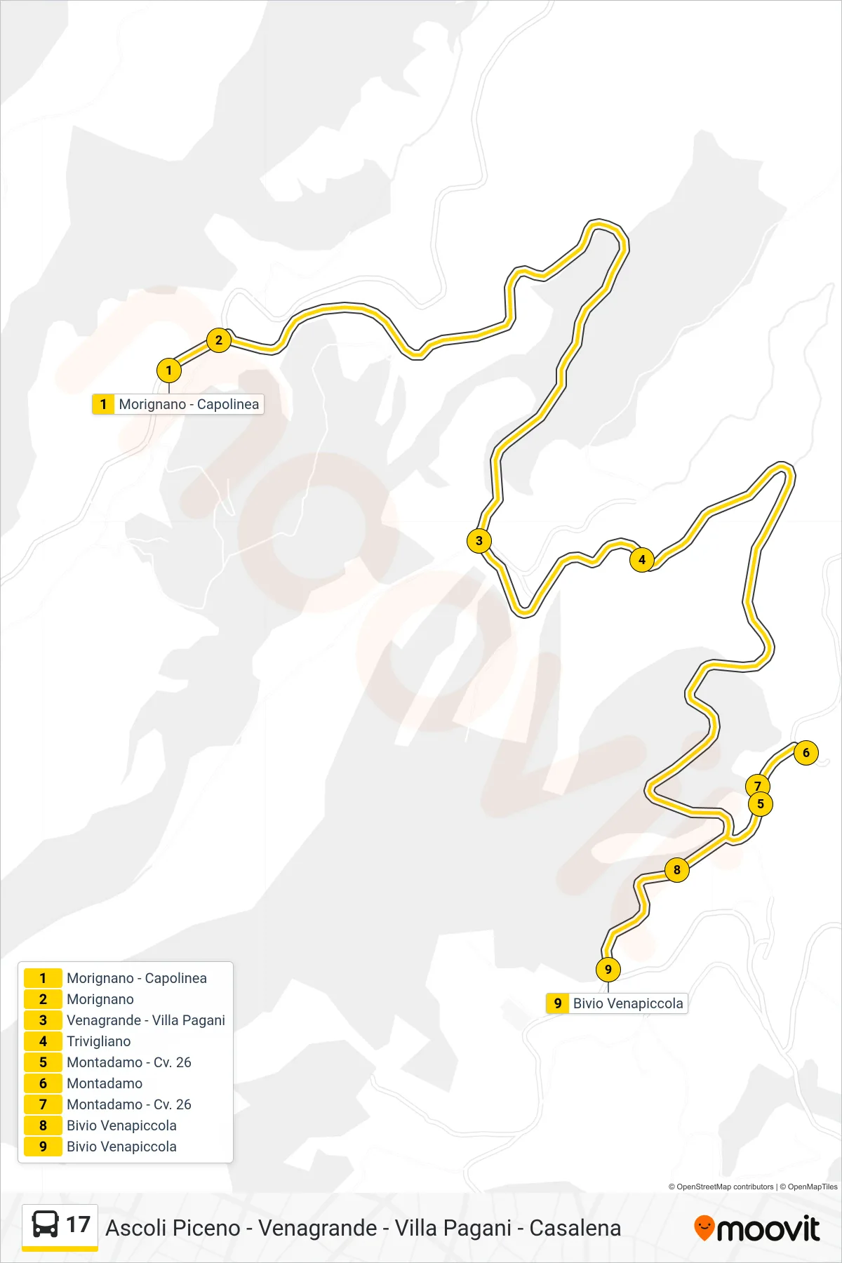 Linea 17 bus (Bivio Venapiccola) - Percorsi e fermate sulla mappa