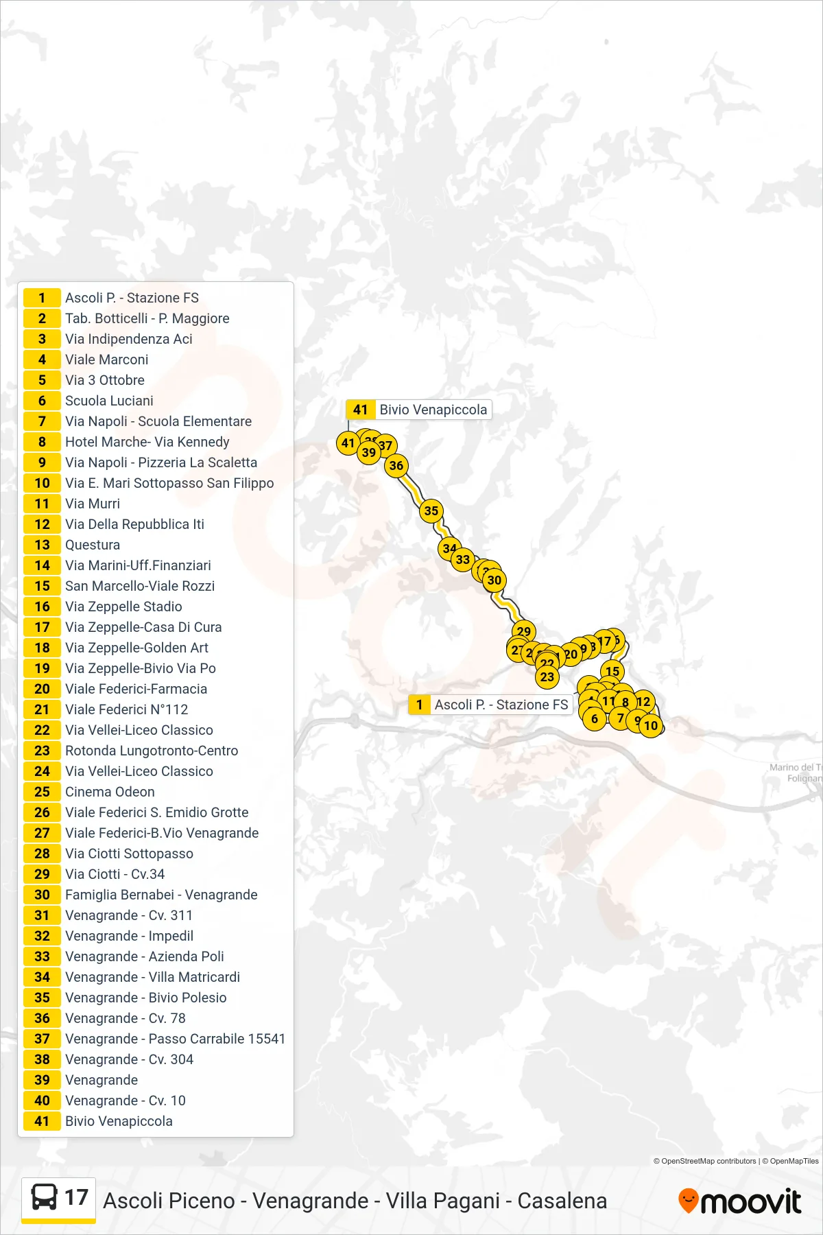 Linea 17 bus (Bivio Venapiccola) - Percorsi e fermate sulla mappa