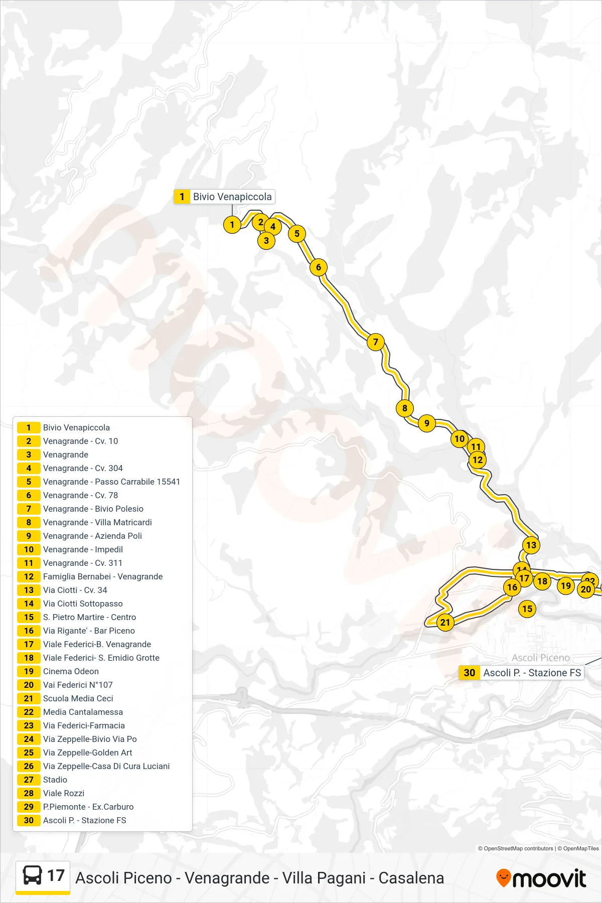 Linea 17  bus (Ascoli P. - Stazione FS) - Percorsi e fermate sulla mappa