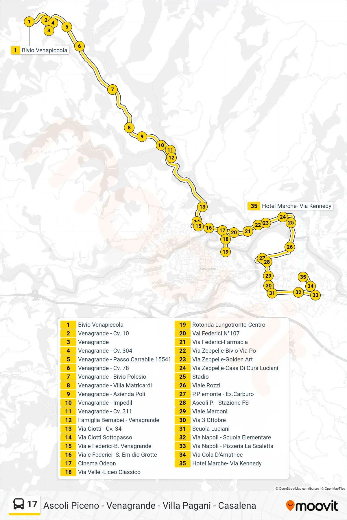 Linea 17  bus (Hotel Marche- Via Kennedy) - Percorsi e fermate sulla mappa