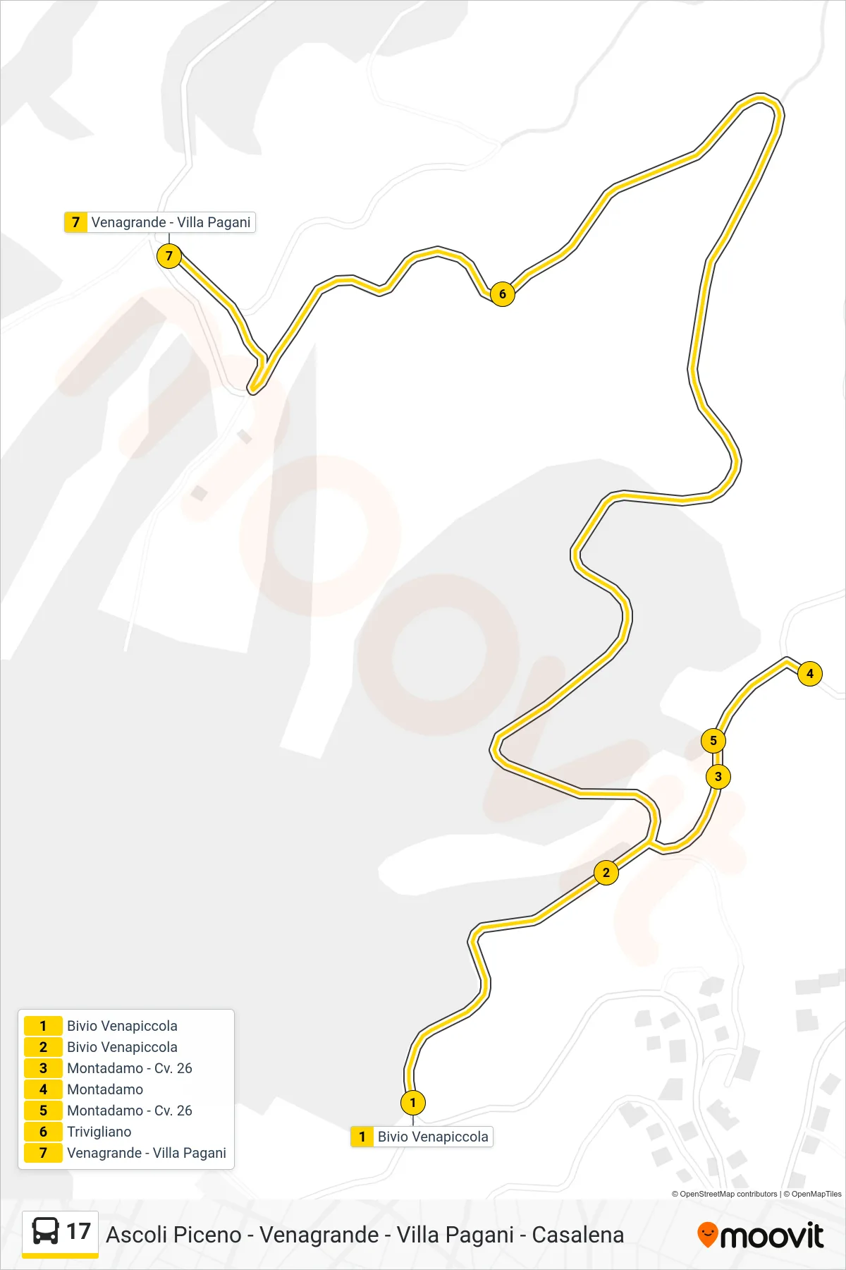 Linea 17 bus (Venagrande - Villa Pagani) - Percorsi e fermate sulla mappa