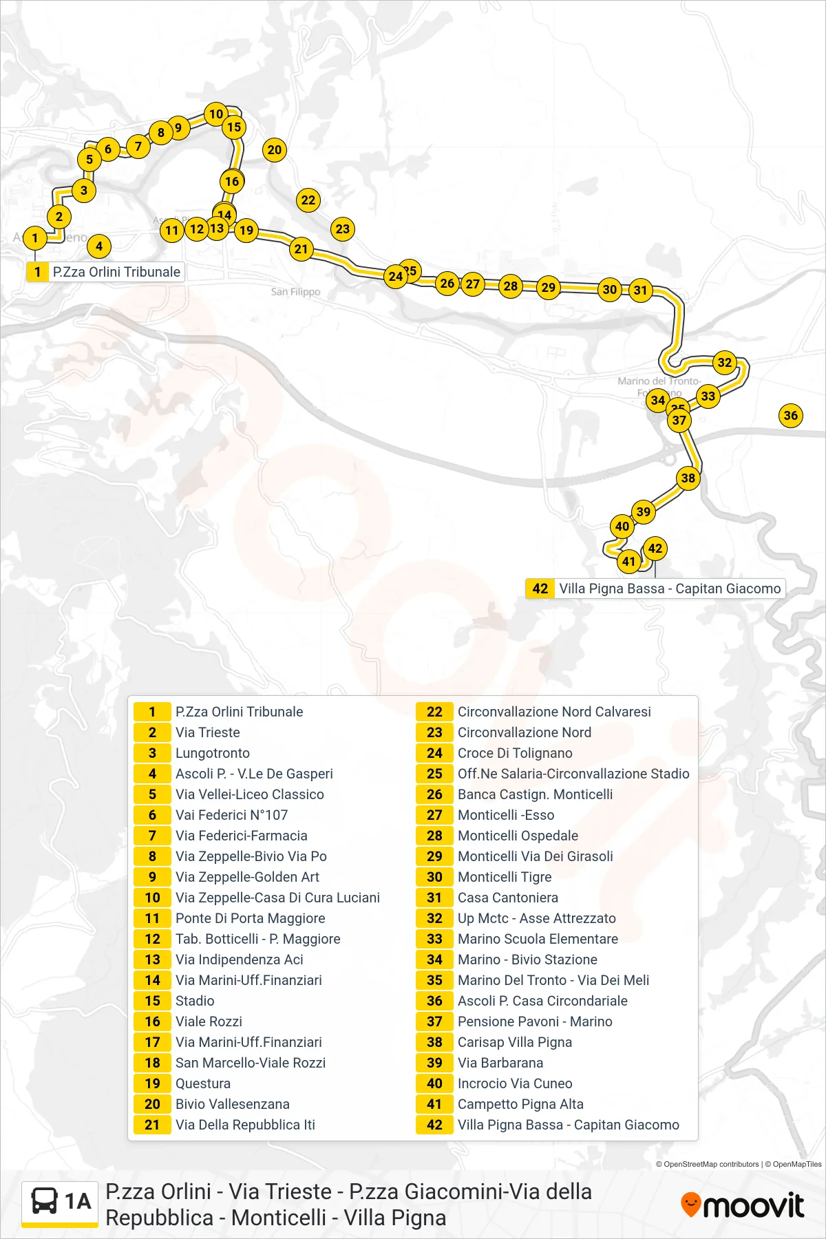 Linea 1A  bus (Villa Pigna Bassa - Capitan Giacomo) - Percorsi e fermate sulla mappa