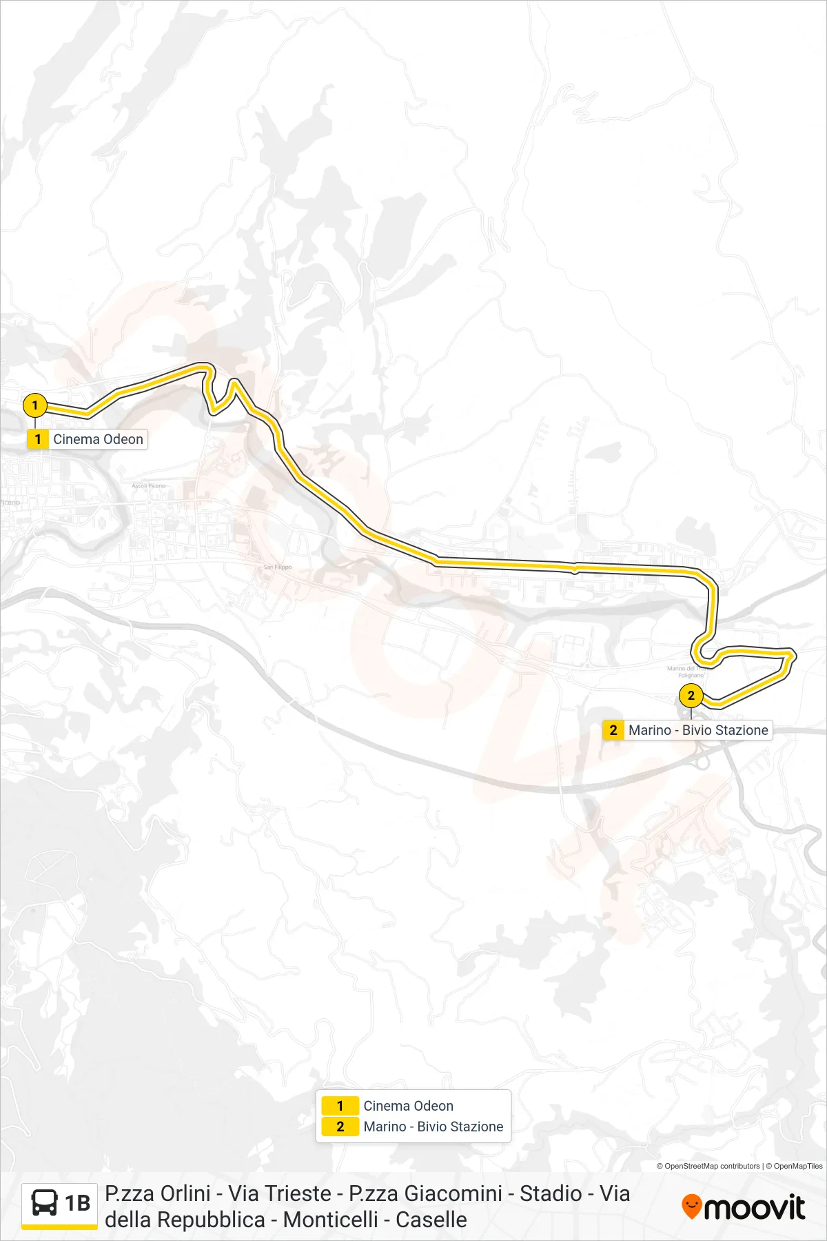 Linea 1B  bus (Marino - Bivio Stazione) - Percorsi e fermate sulla mappa
