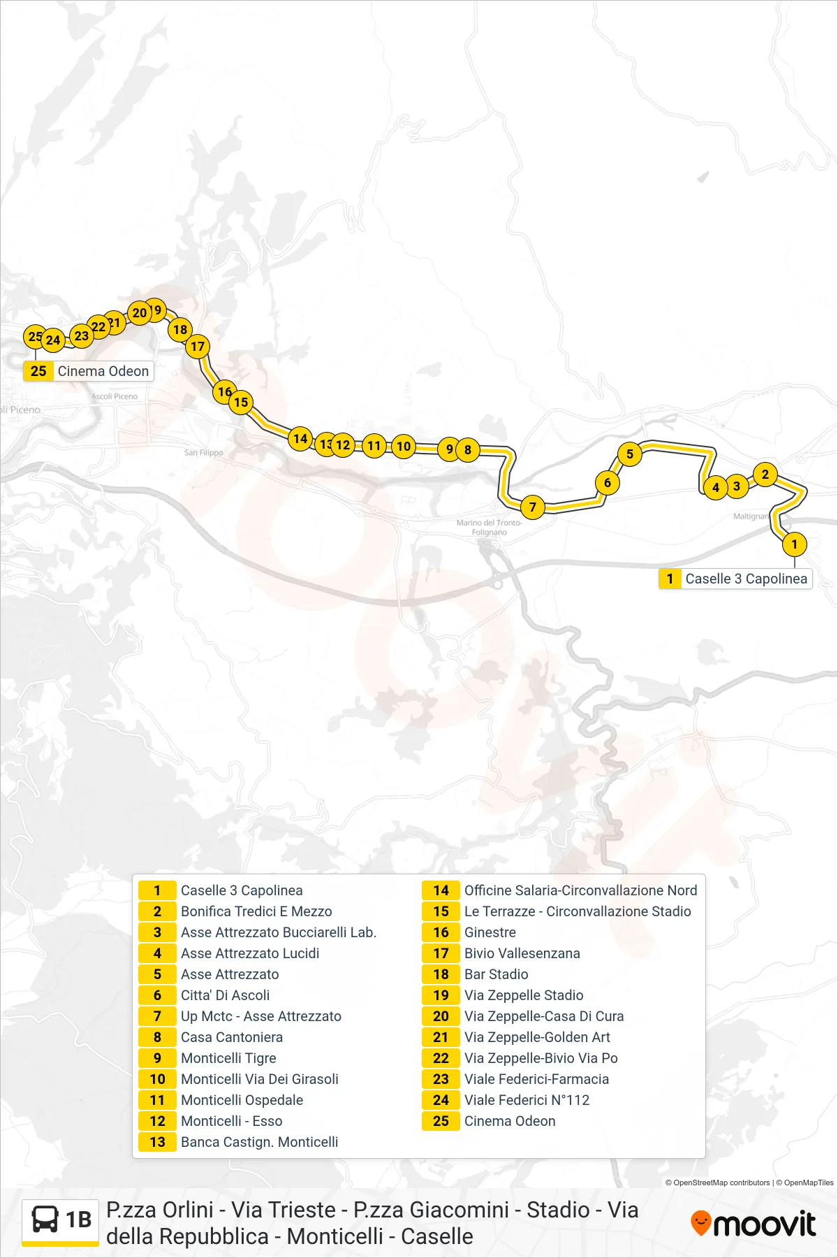 Linea 1B bus (Cinema Odeon) - Percorsi e fermate sulla mappa