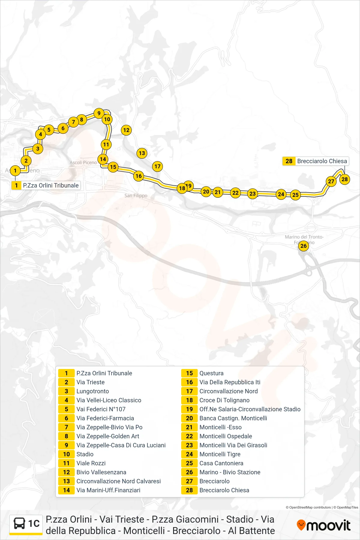 Linea 1C bus (Brecciarolo Chiesa) - Percorsi e fermate sulla mappa