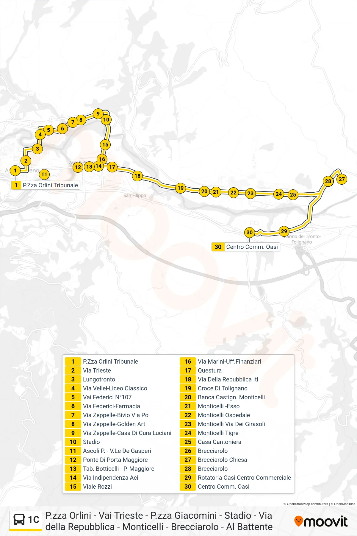 Linea 1C  bus (Centro Comm. Oasi) - Percorsi e fermate sulla mappa