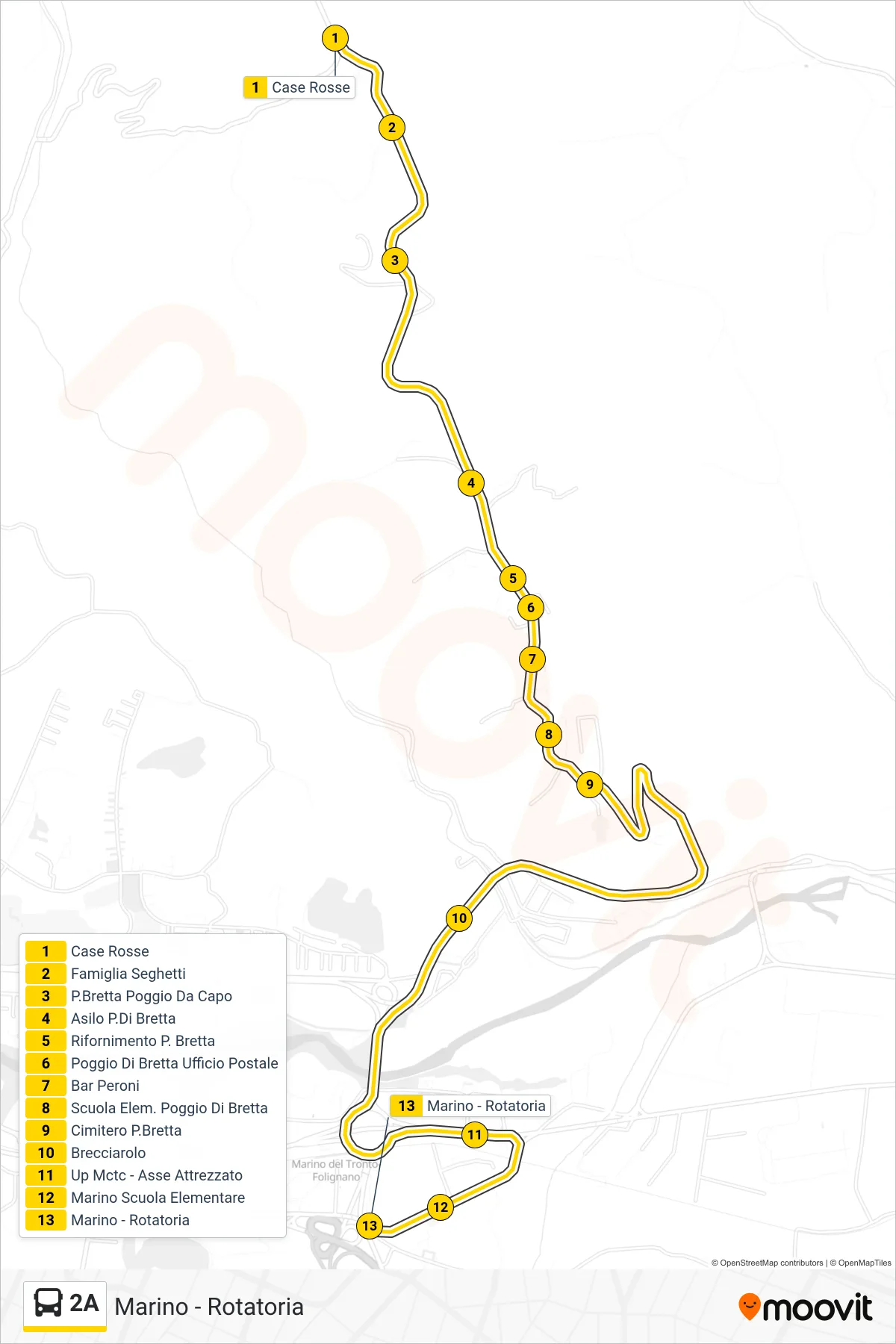 Linea 2A  bus (Marino - Rotatoria) - Percorsi e fermate sulla mappa
